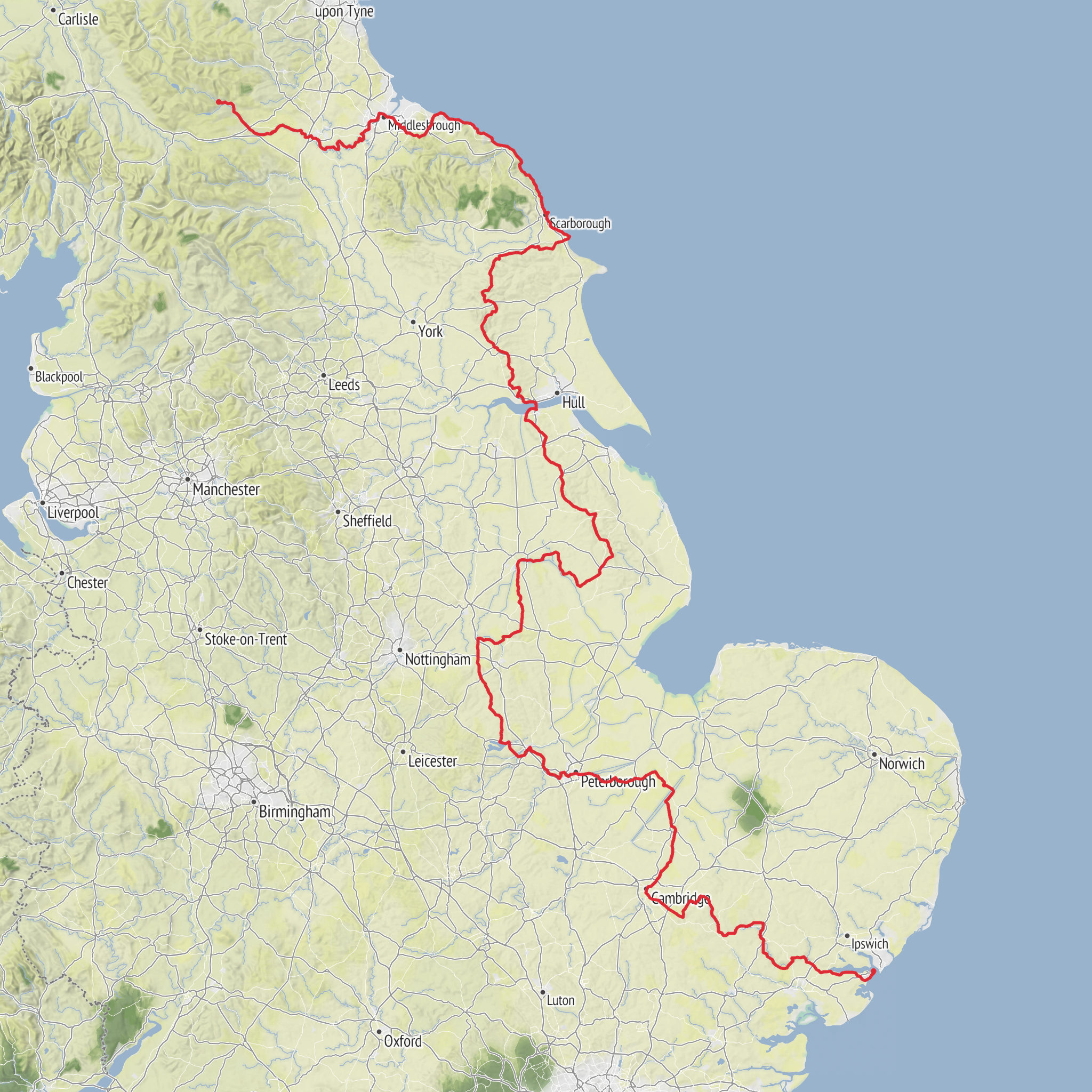 E2 UK - Middleton in Teesdale to Harwich Walk mobile static map