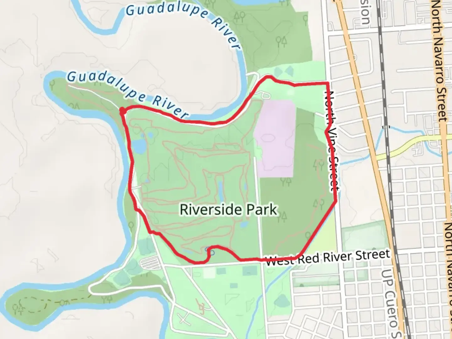 An image depicting the trail Guadalupe Riverside Park Loop and its surrounding area.