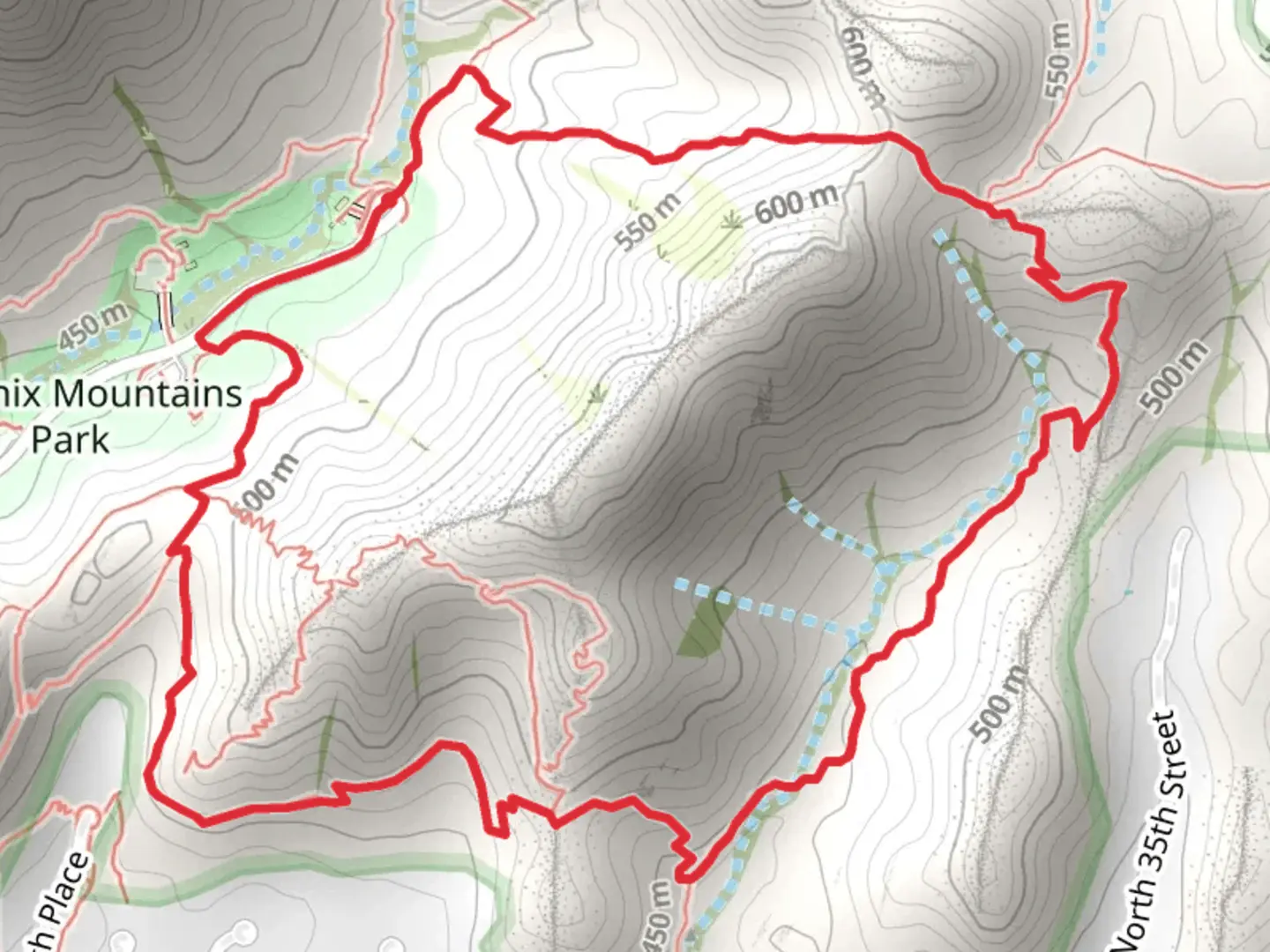 An image depicting the trail Phoenix Mountains Park Loop and its surrounding area.
