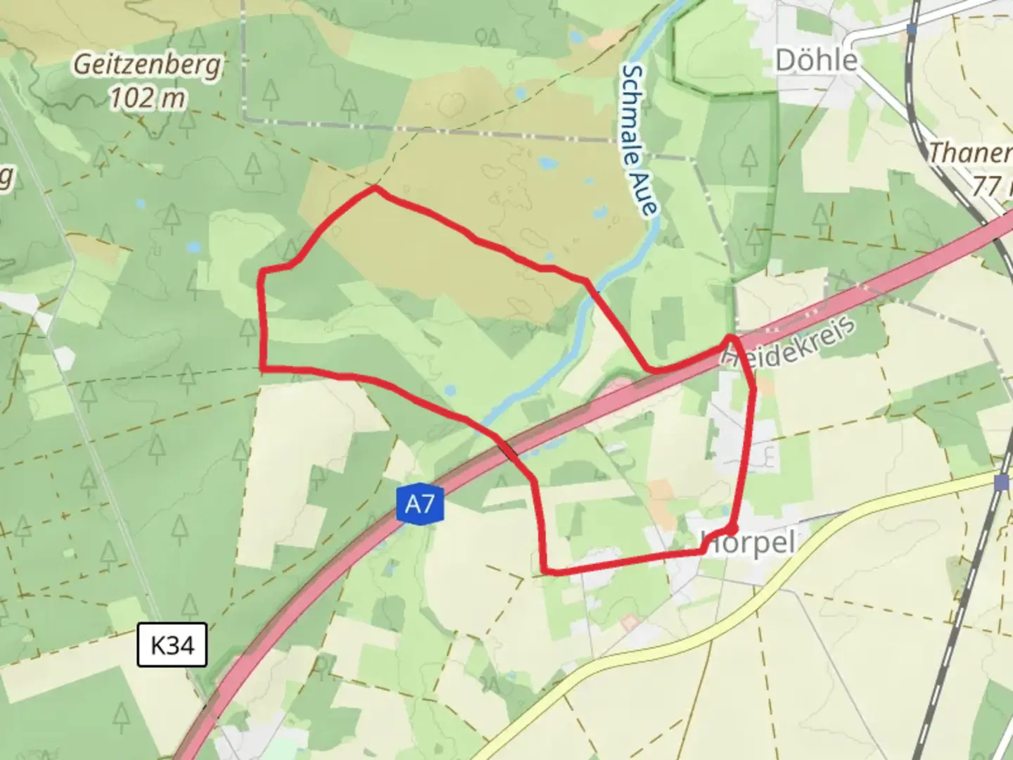 An image depicting the trail Rundwanderweg Hoerpel and Volkwardingen and its surrounding area.
