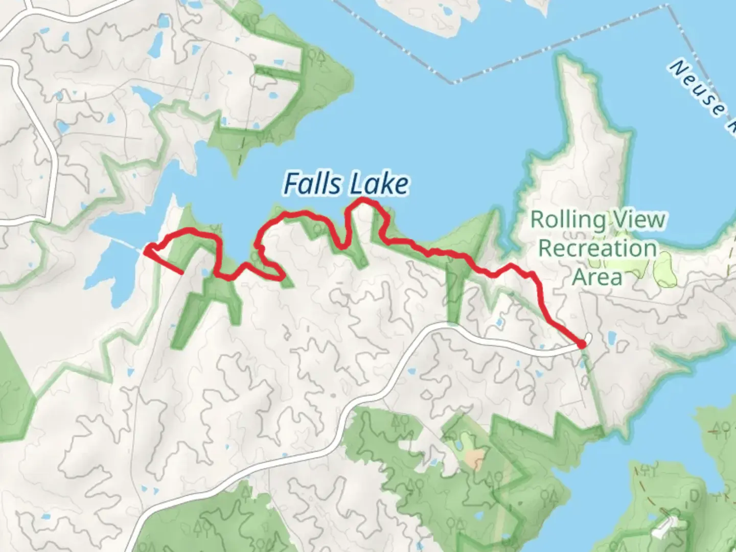 An image depicting the trail Falls Lake Trail Out and Back and its surrounding area.