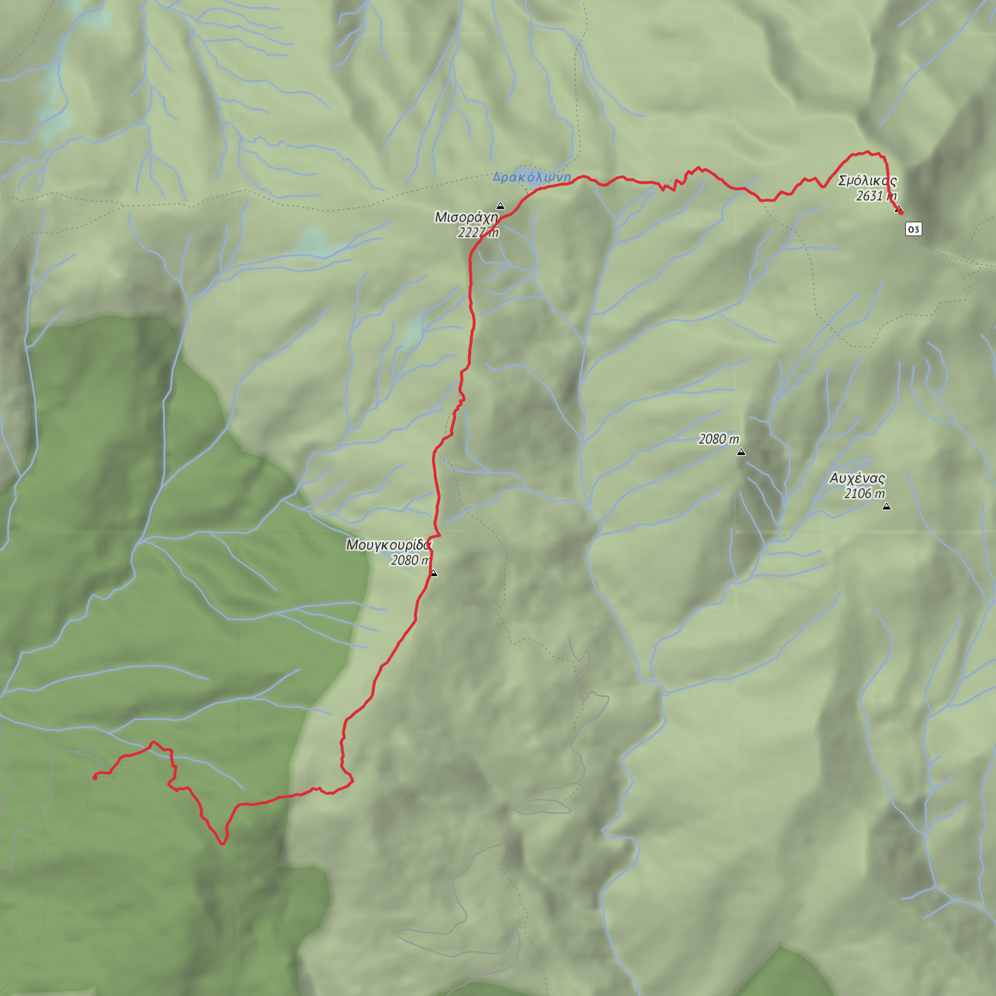 Hike from Palaioselli Mountain Hut to Smolikas Summit mobile static map