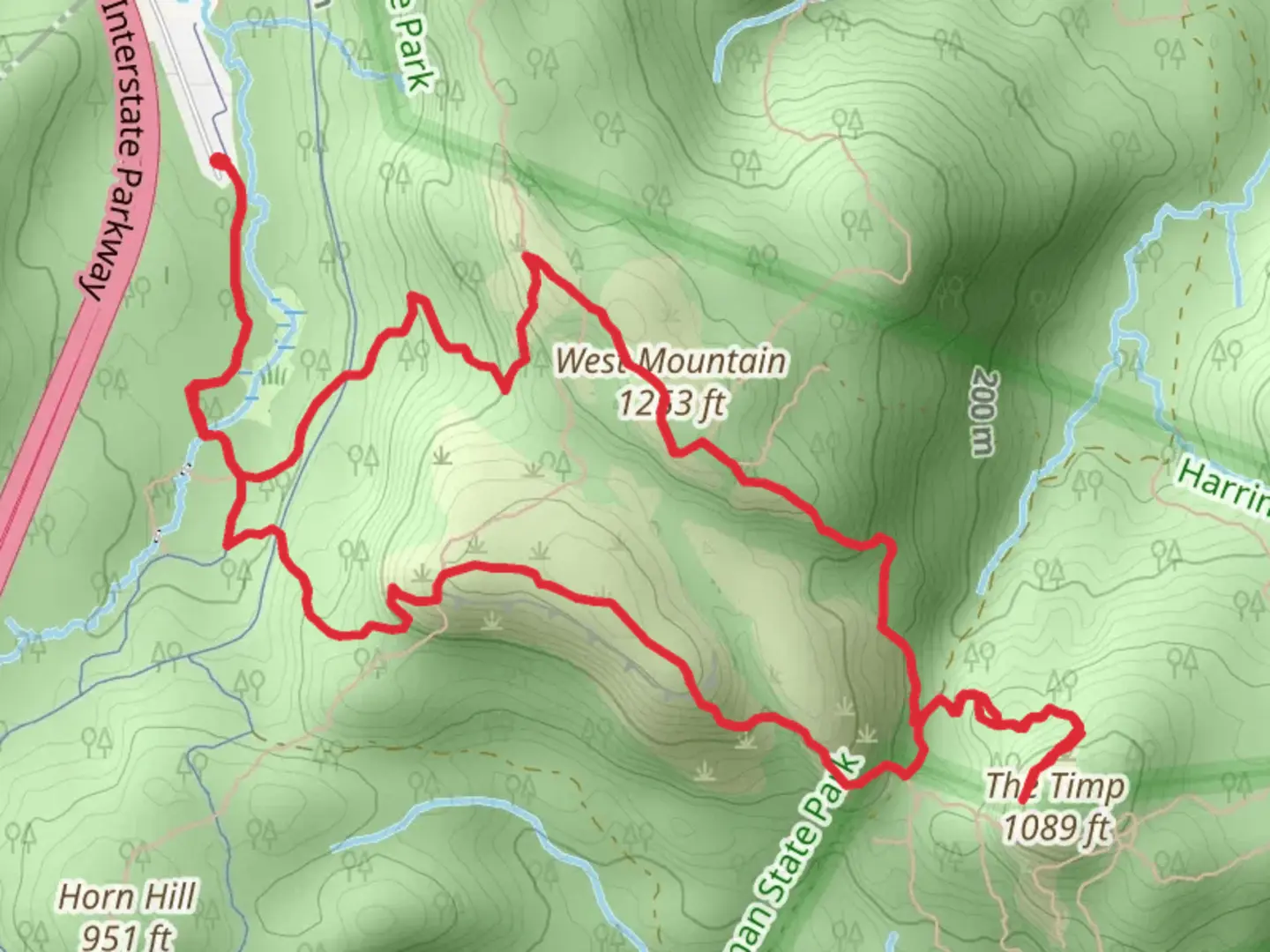 An image depicting the trail West Mountain via Horn Hill Loop and its surrounding area.
