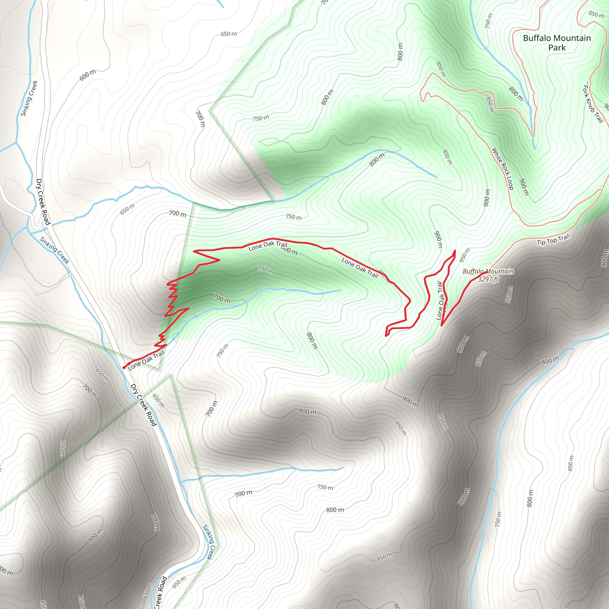 Buffalo Mountain via Lone Oak Trail mobile static map