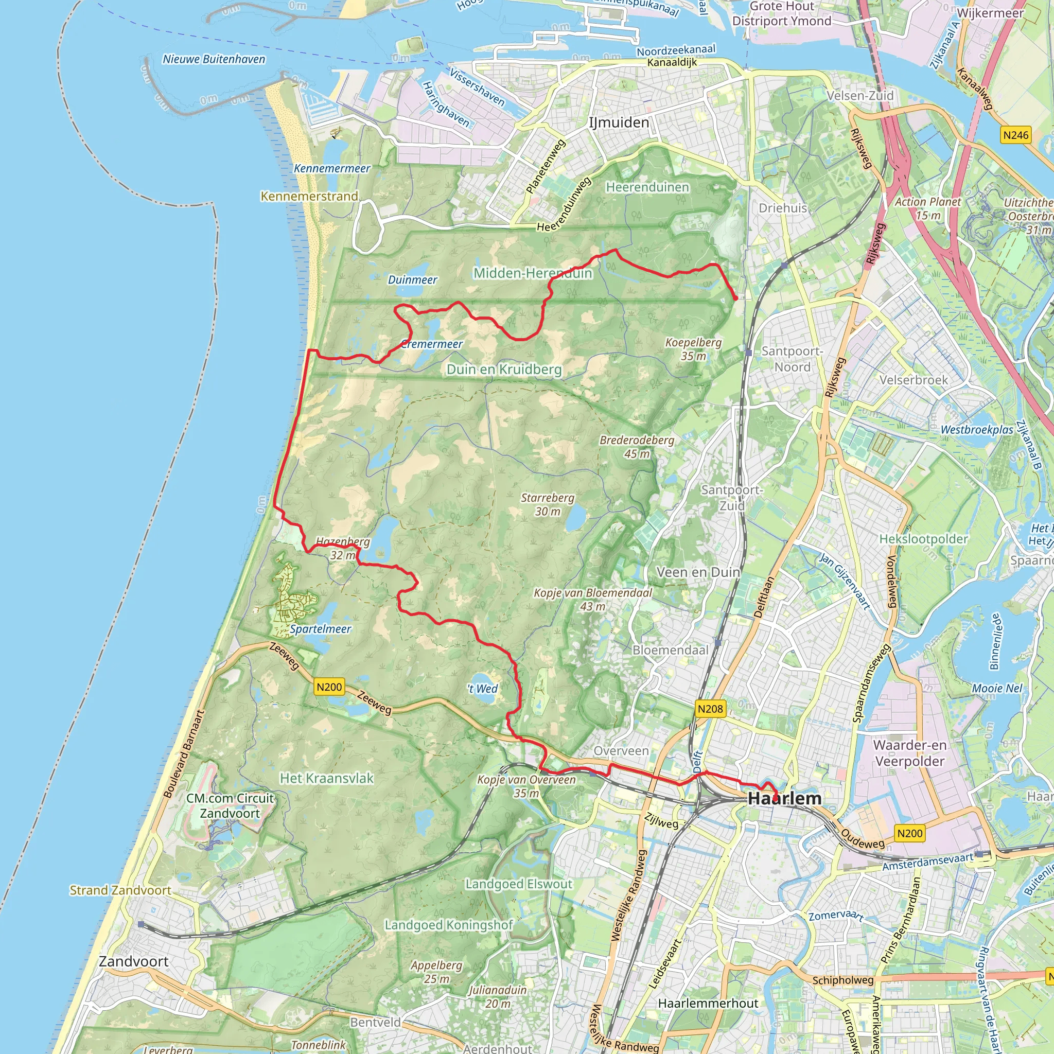 Santpoort Noord to Haarlem via Cremermeer and Vogelmeer mobile static map