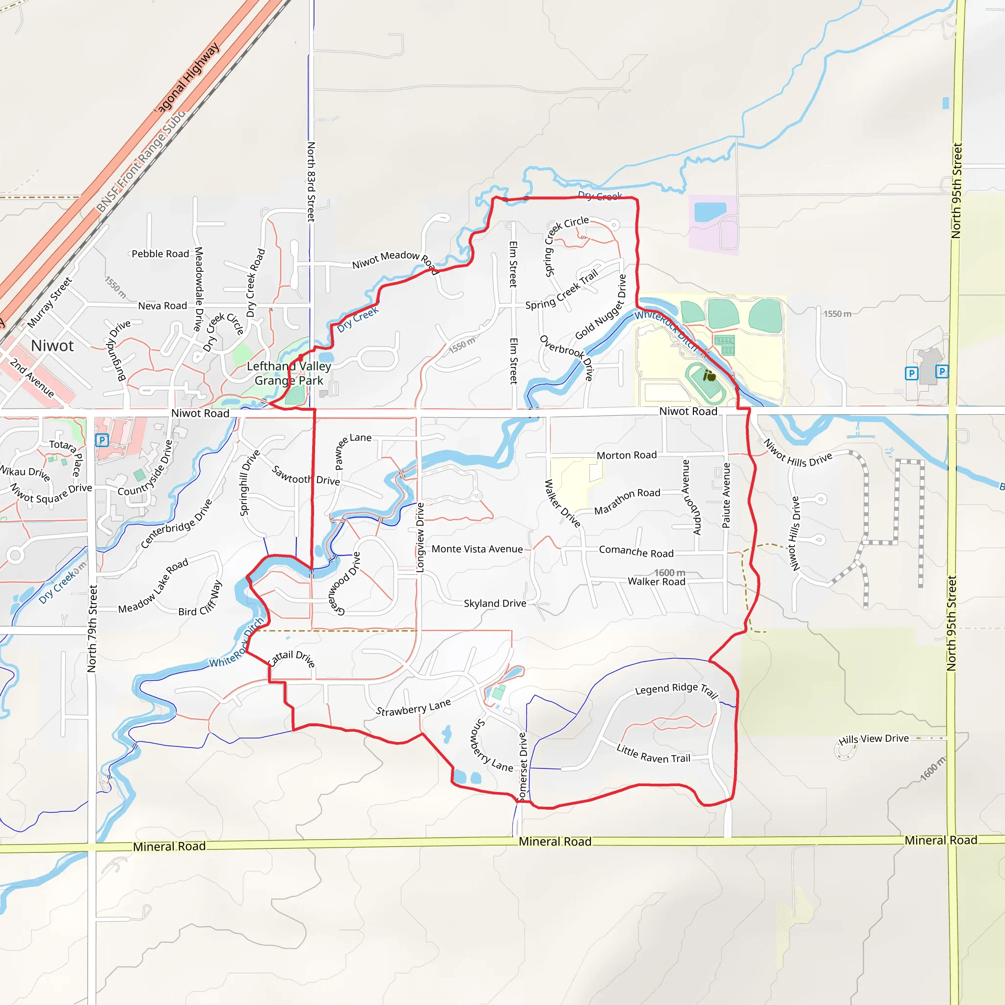Overlook Trail, Niwot Hills Trail and Hidden Start Loop Trail mobile static map