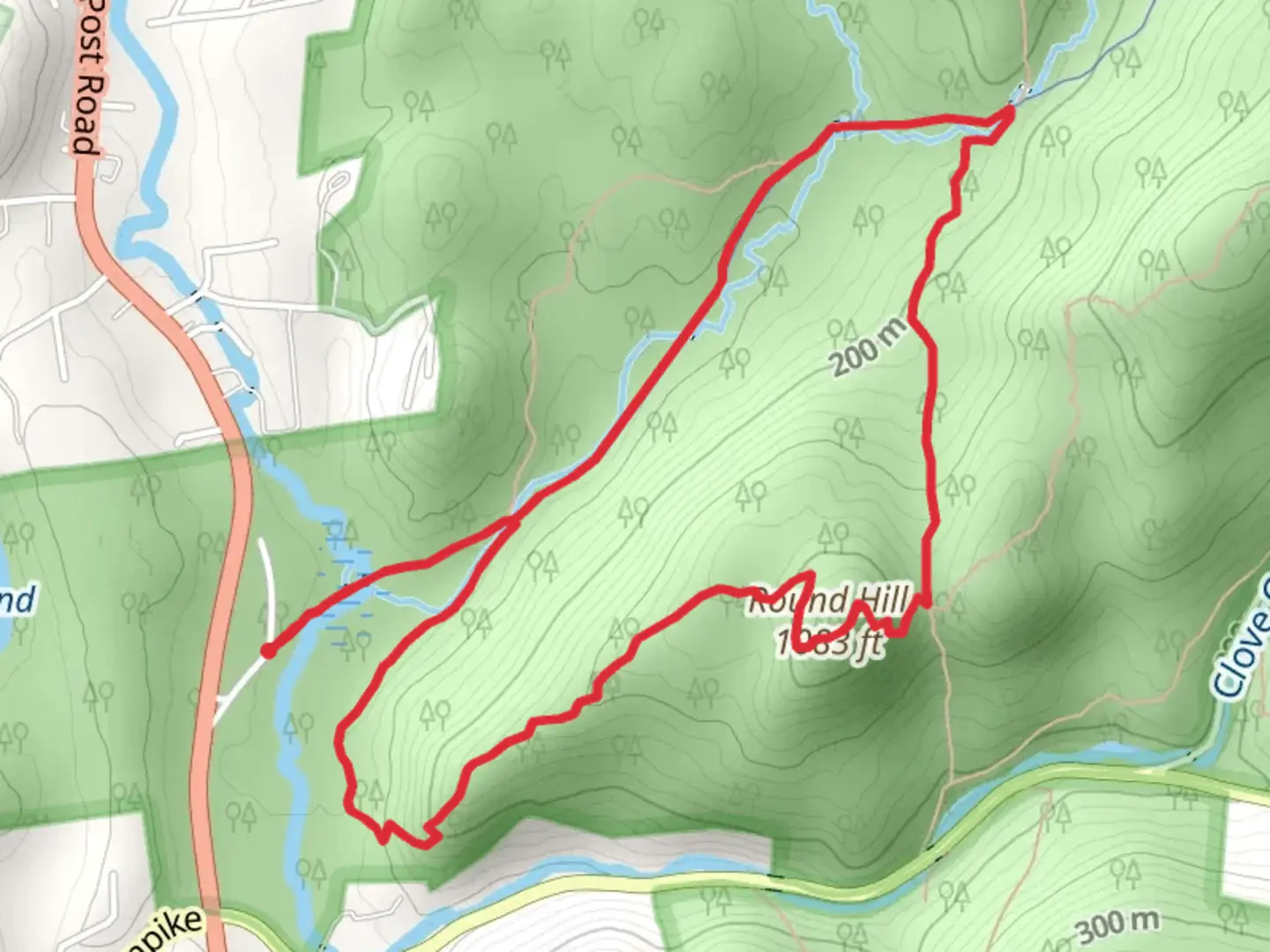 An image depicting the trail School Mountain Trail and Round Hill Loop Trail and its surrounding area.