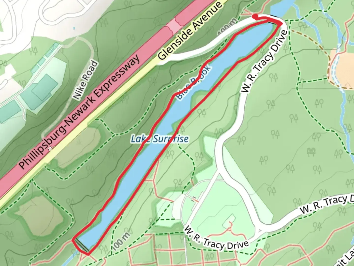 An image depicting the trail Lake Surprise - Purple and White Loop Trail and its surrounding area.