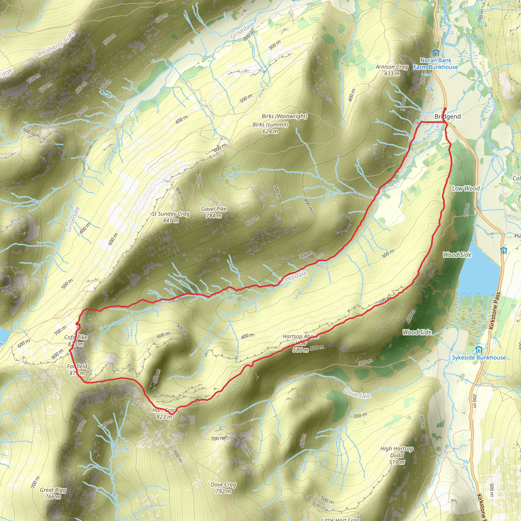 Deepdale Beck, Cofa pike, Fairfield and Hart Crag Loop mobile static map