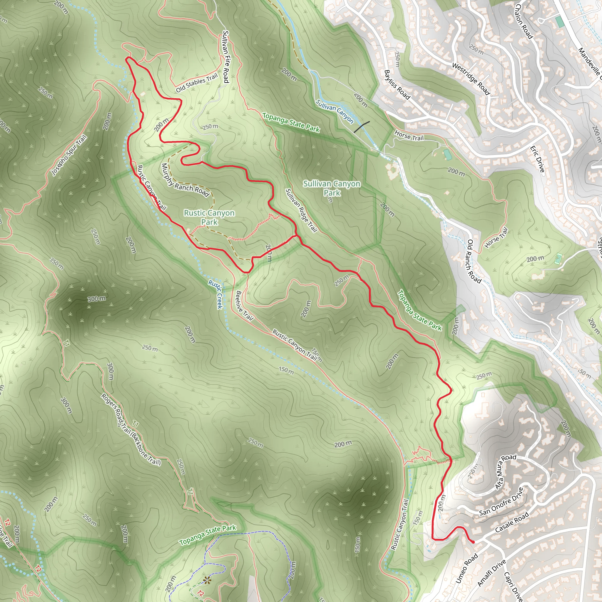 Rustic Canyon and Murphy Ranch Road via Sullivan Ridge Fire Road mobile static map