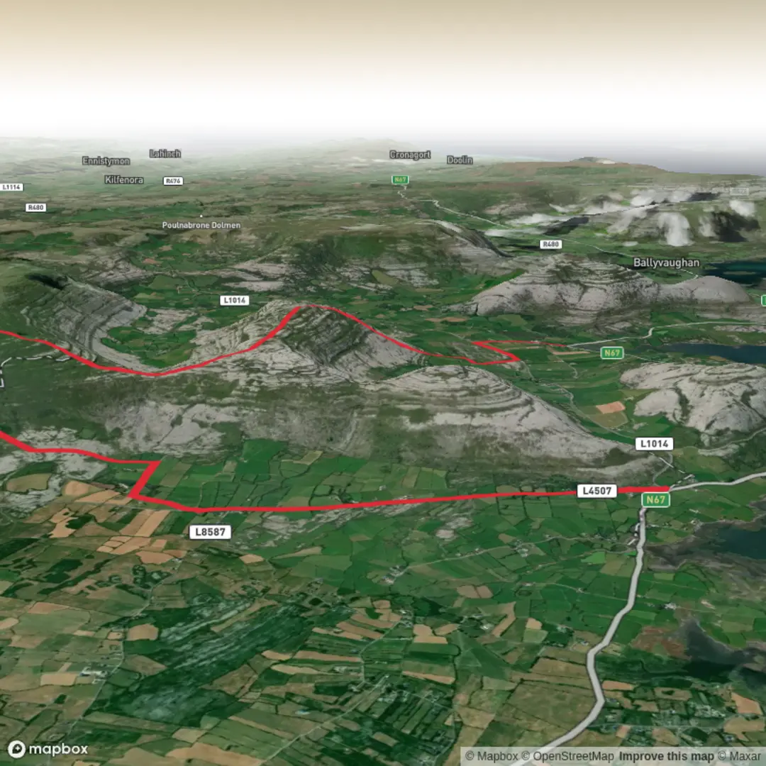 An image depicting the trail Slieve_Carran_Turlough_Hill_Corranroo_1x and its surrounding area.