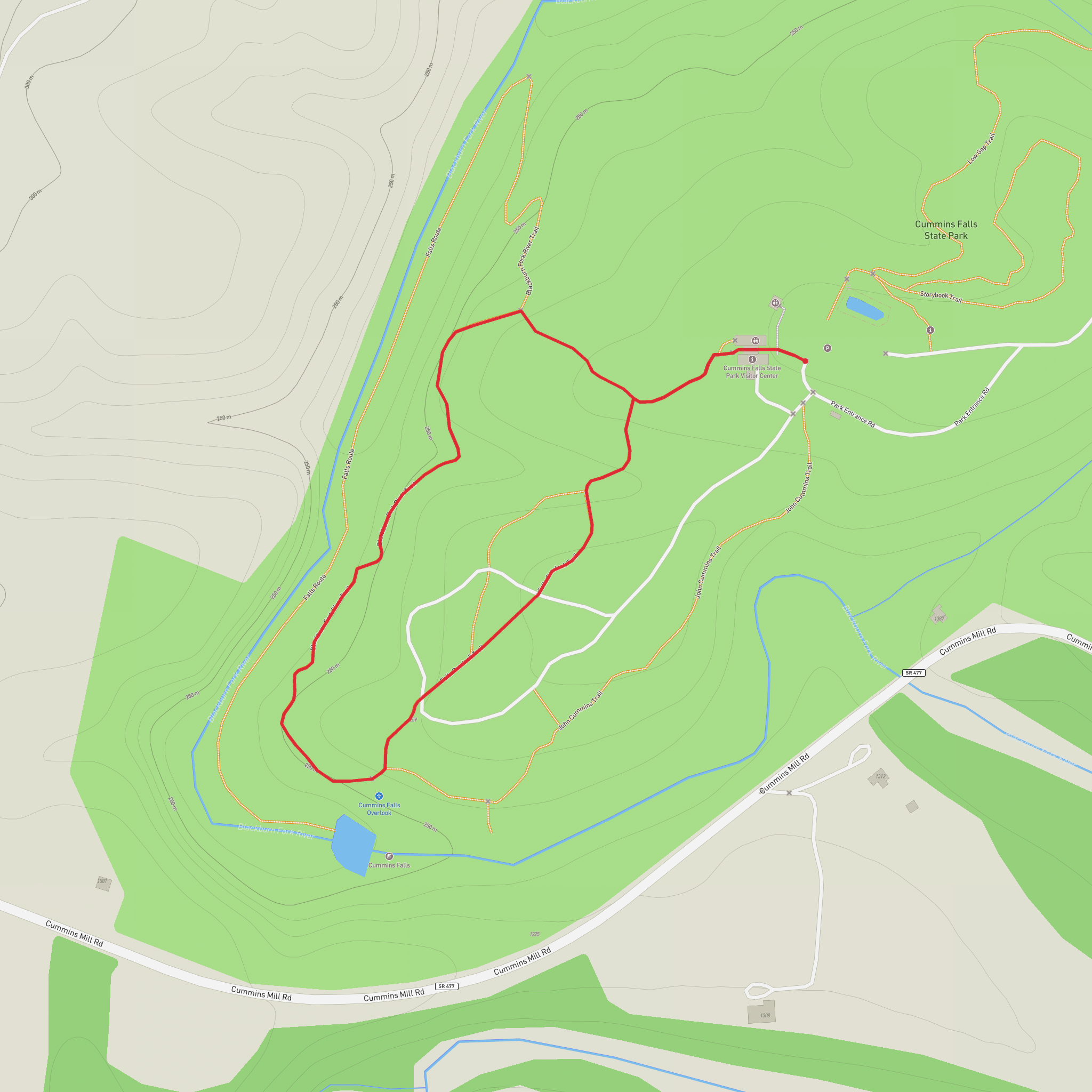 Cummins Falls Overlook via Falls Overlook Trail and Black Fork River Trail mobile static map
