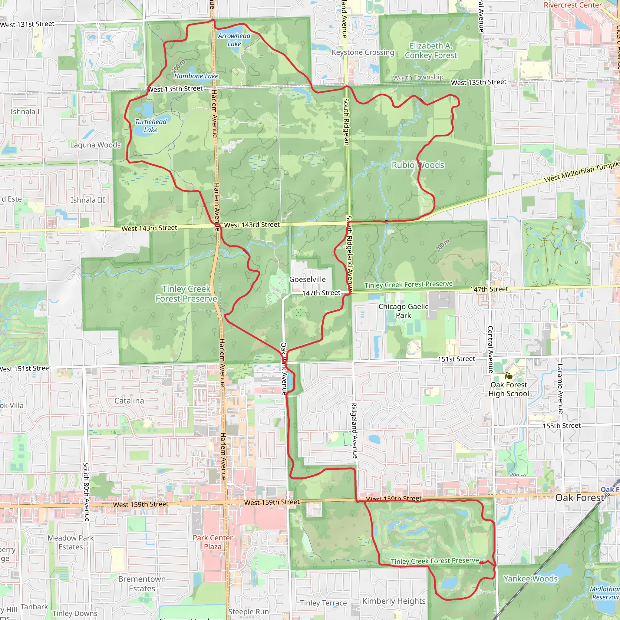 Tinley Creek Purple and Red Paved Trail mobile static map