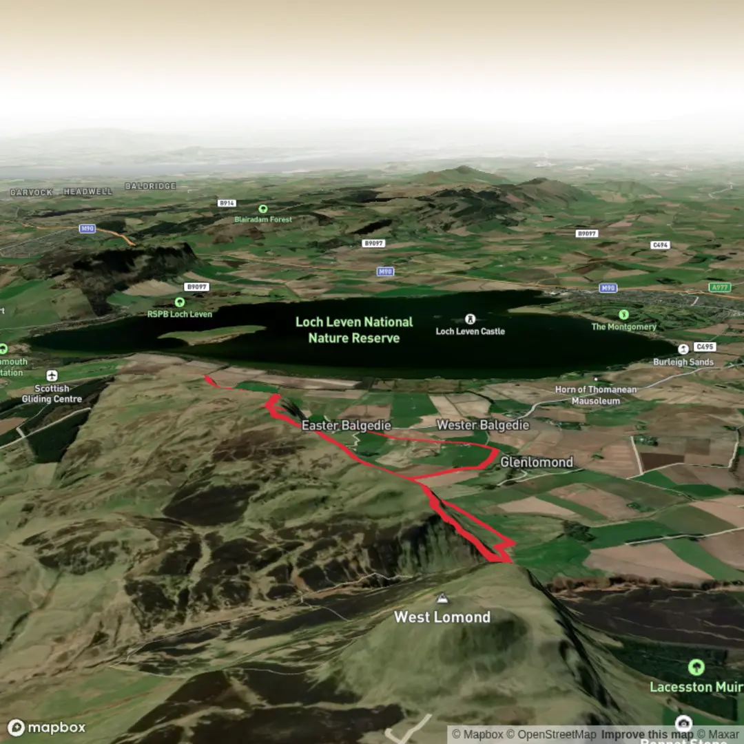 An image depicting the trail Carlin Maggie, Bishop Hill and Glen Vale from Kinnsswood and its surrounding area.