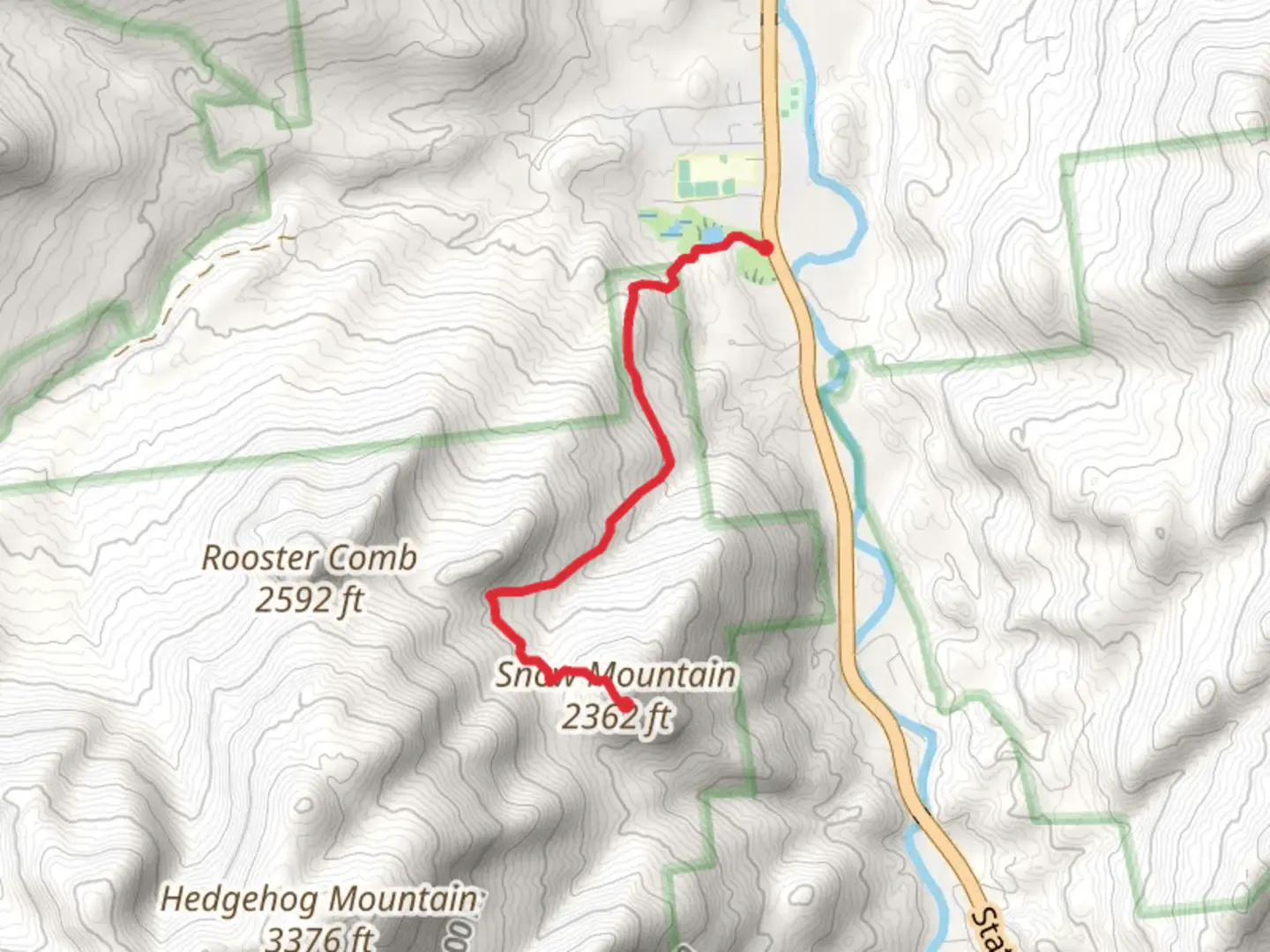 An image depicting the trail Snow Mountain via Rooster Comb Trail and its surrounding area.