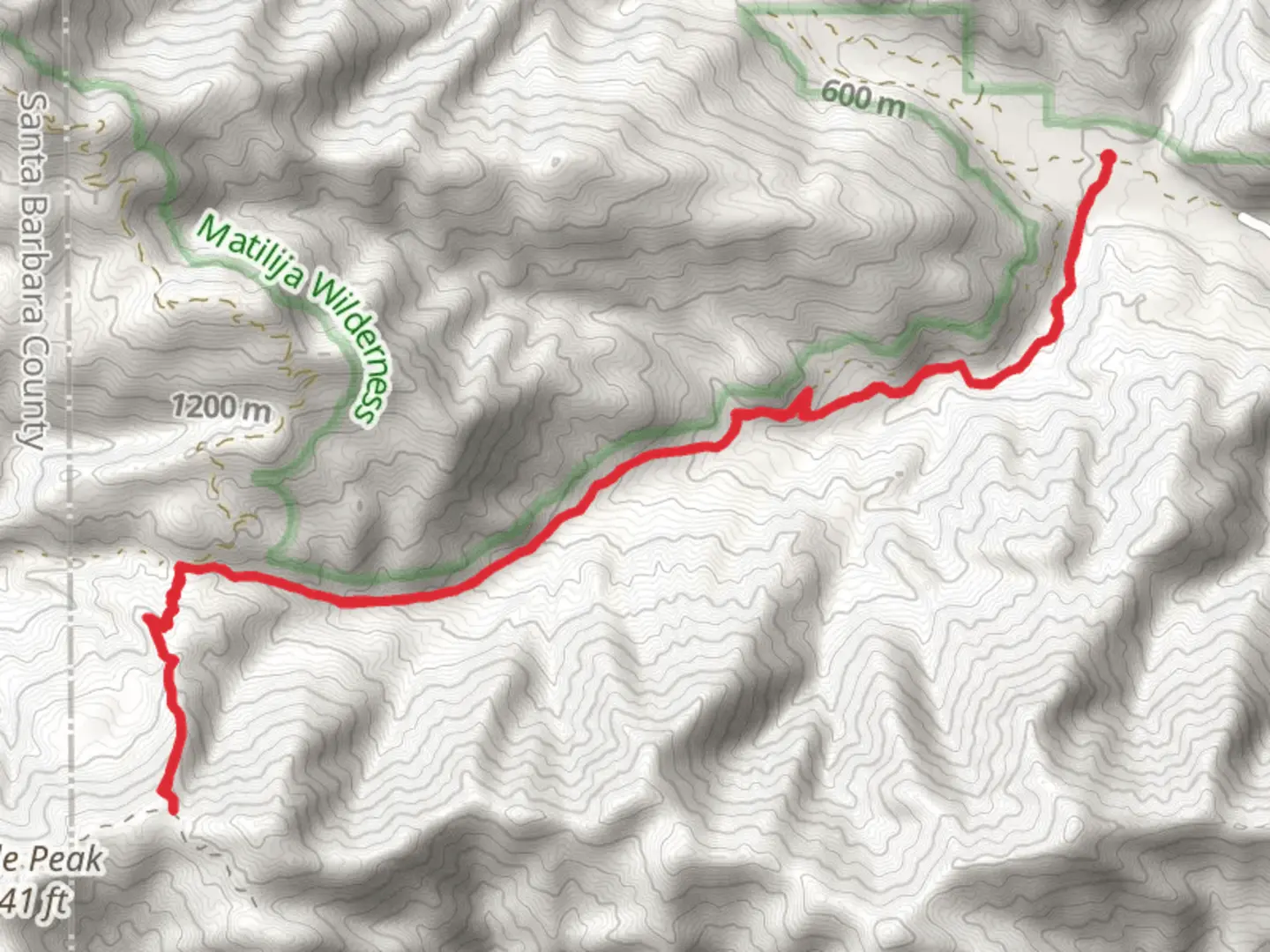 An image depicting the trail Monte Arido Trail via Murietta Trail and its surrounding area.