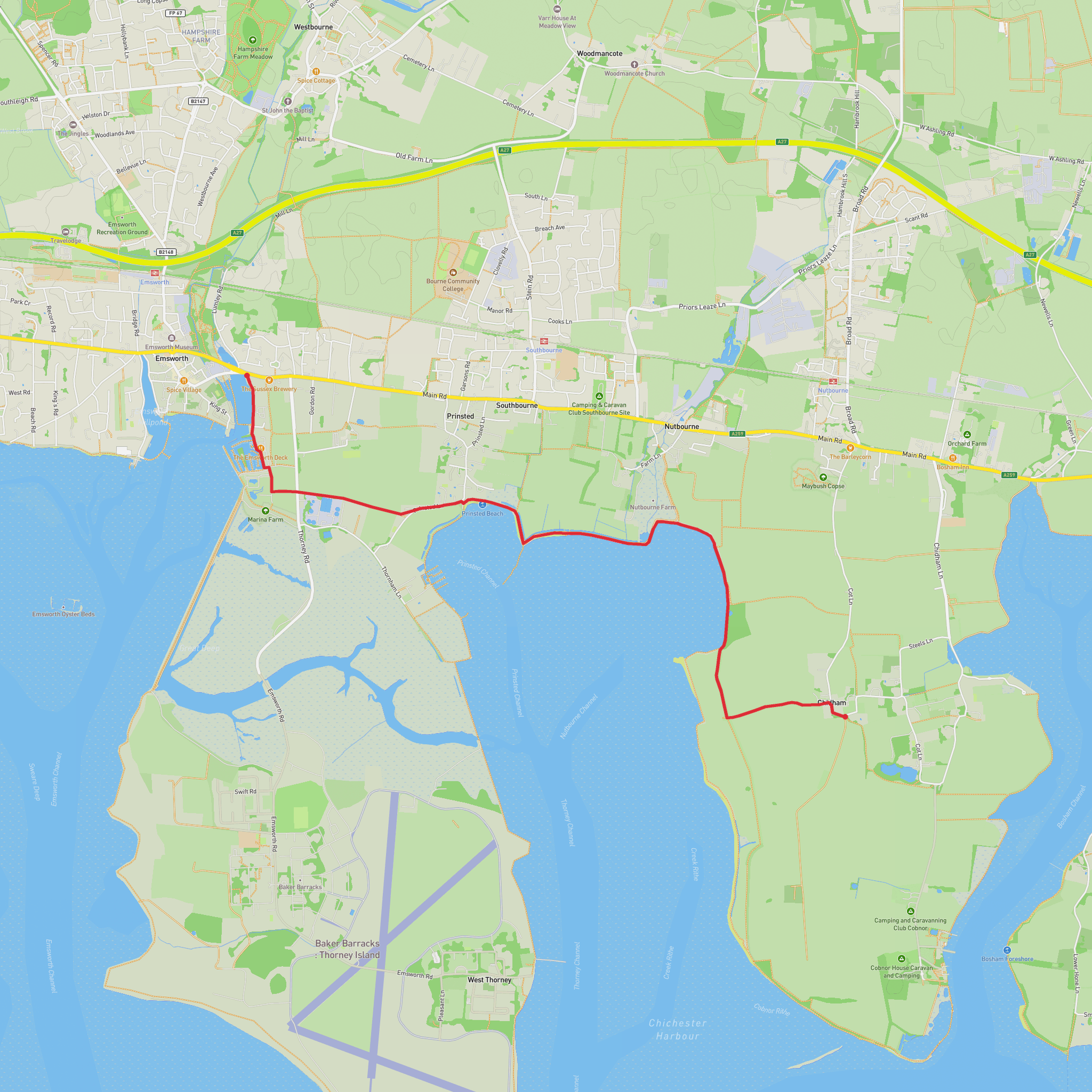 Ems to Chidham mobile static map