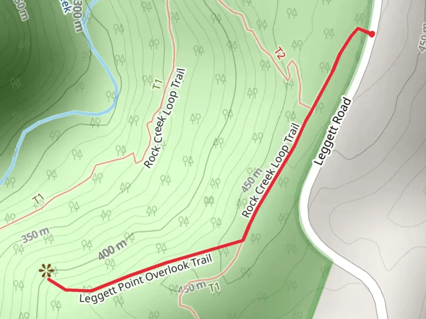 An image depicting the trail Leggett Point Overlook Trail and its surrounding area.