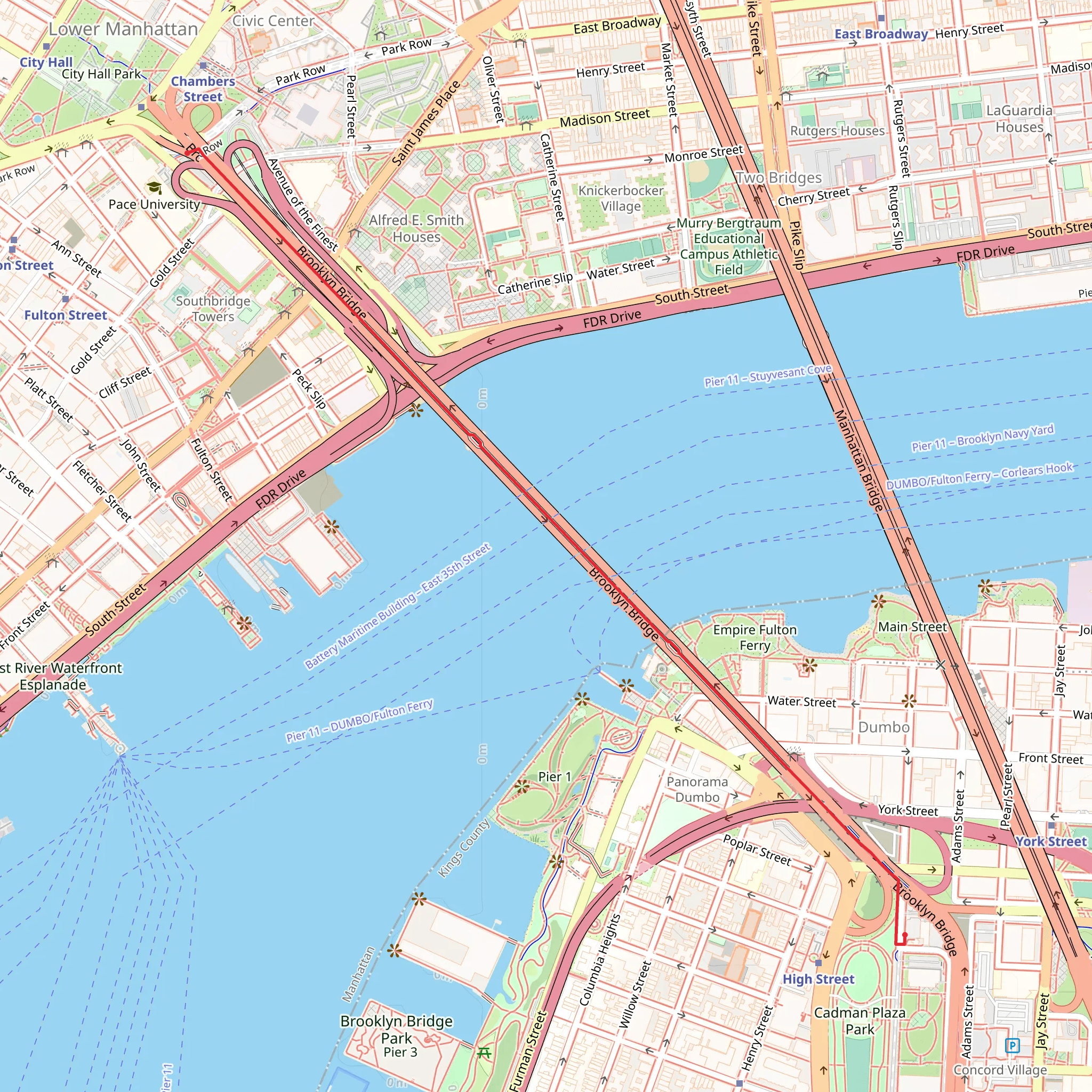 High Street to City Hall via Brooklyn Bridge mobile static map