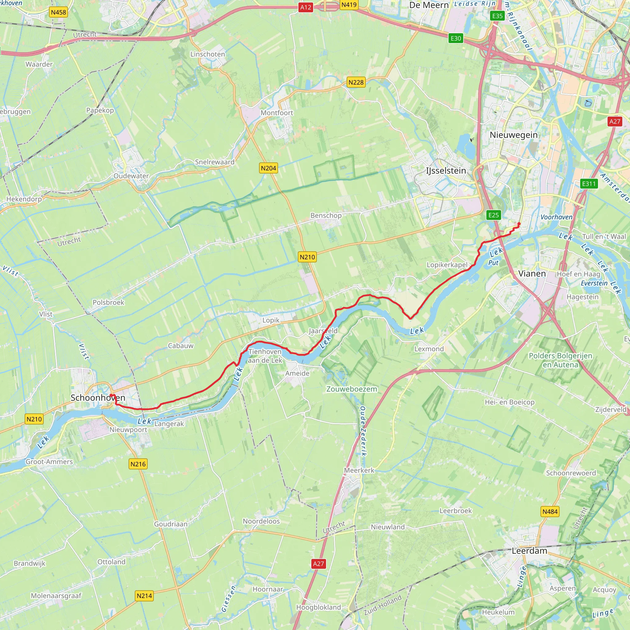 Schoonven to Nieuwegein Zuid via Tiend Weg and Lekdijk oost mobile static map