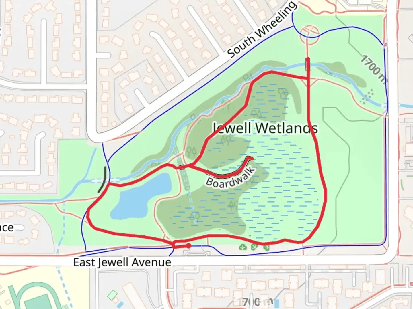 An image depicting the trail Jewell Wetlands Loop and its surrounding area.