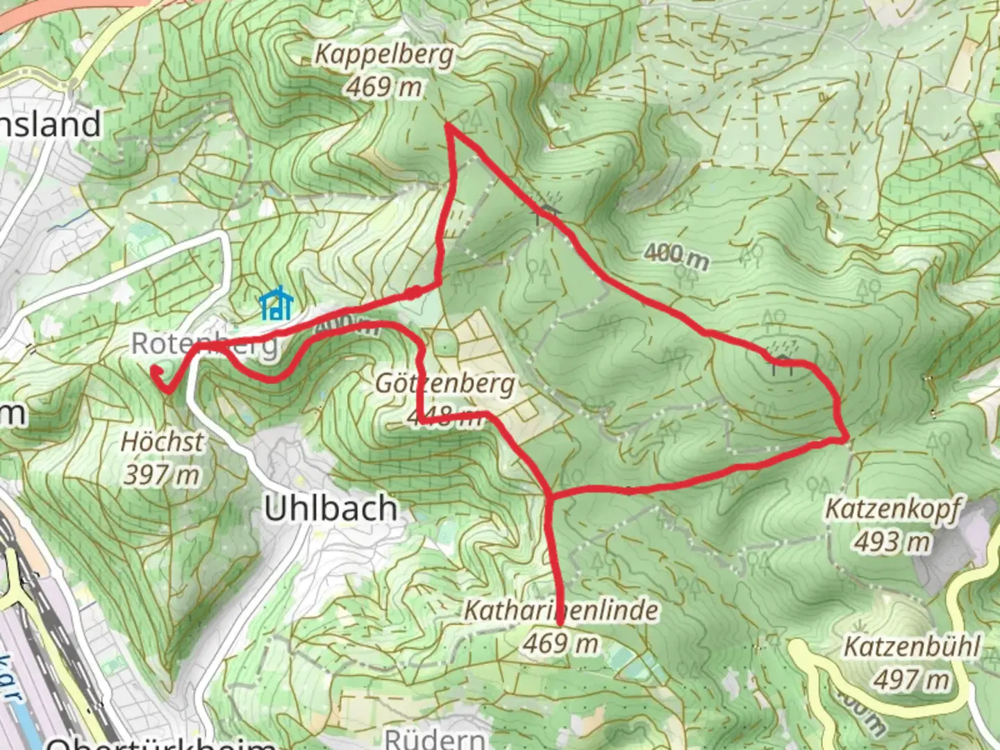 An image depicting the trail Kernen via Blasiusweg and its surrounding area.