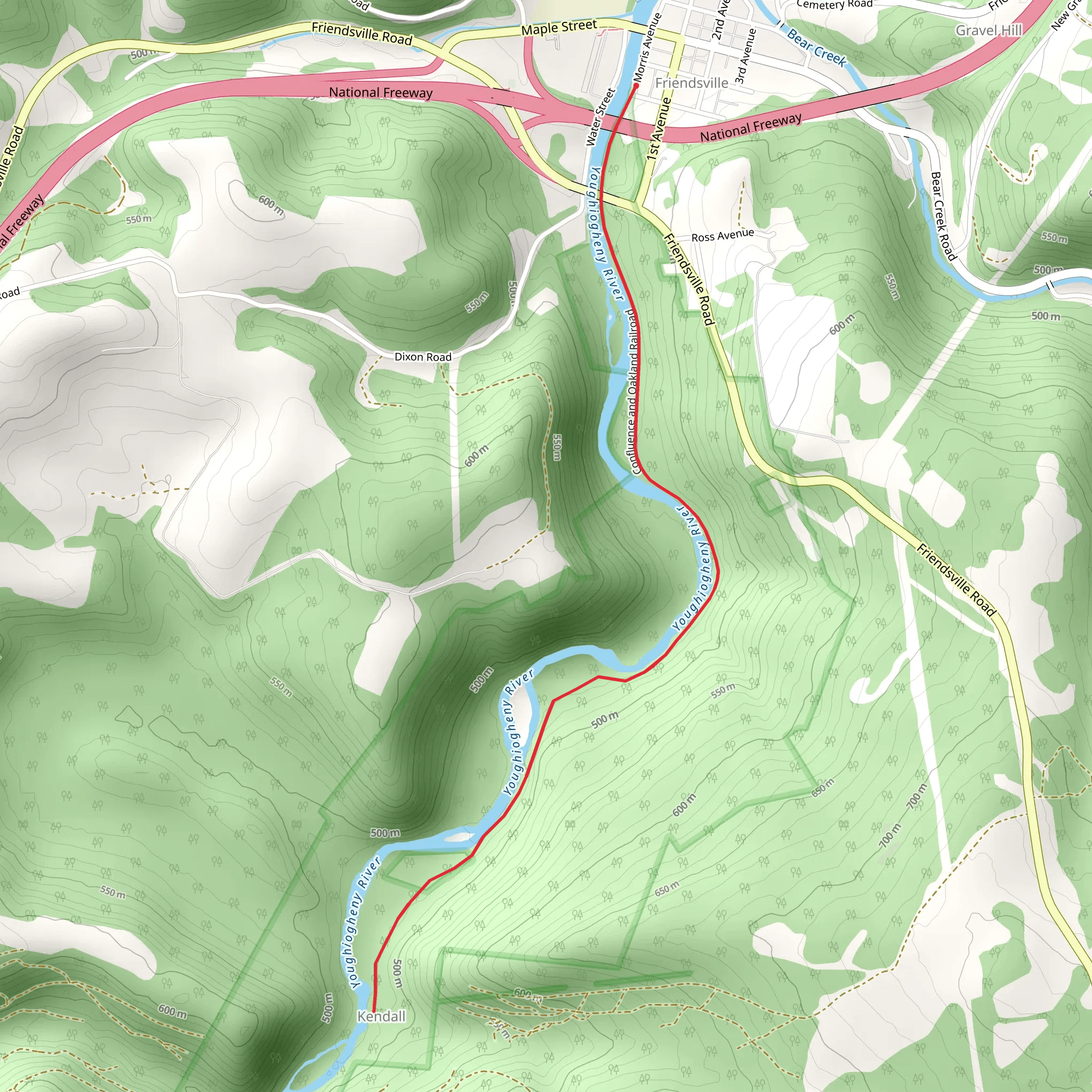 Friendsville to Kendall mobile static map