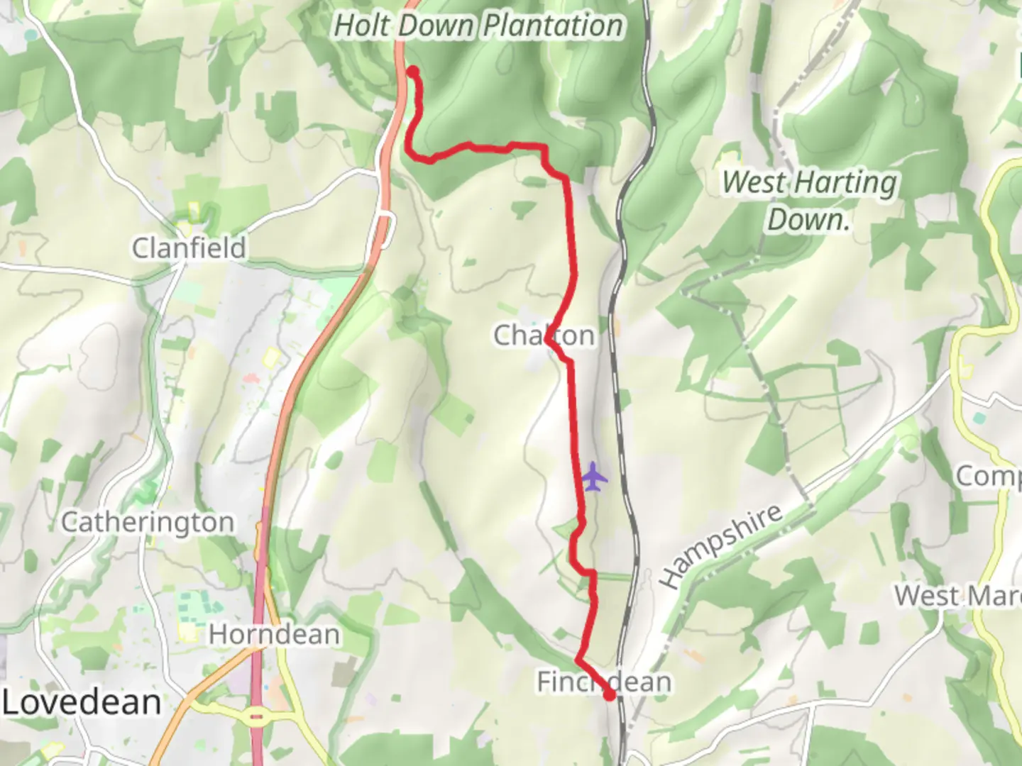 An image depicting the trail Chalton Park and Staunton Way and its surrounding area.