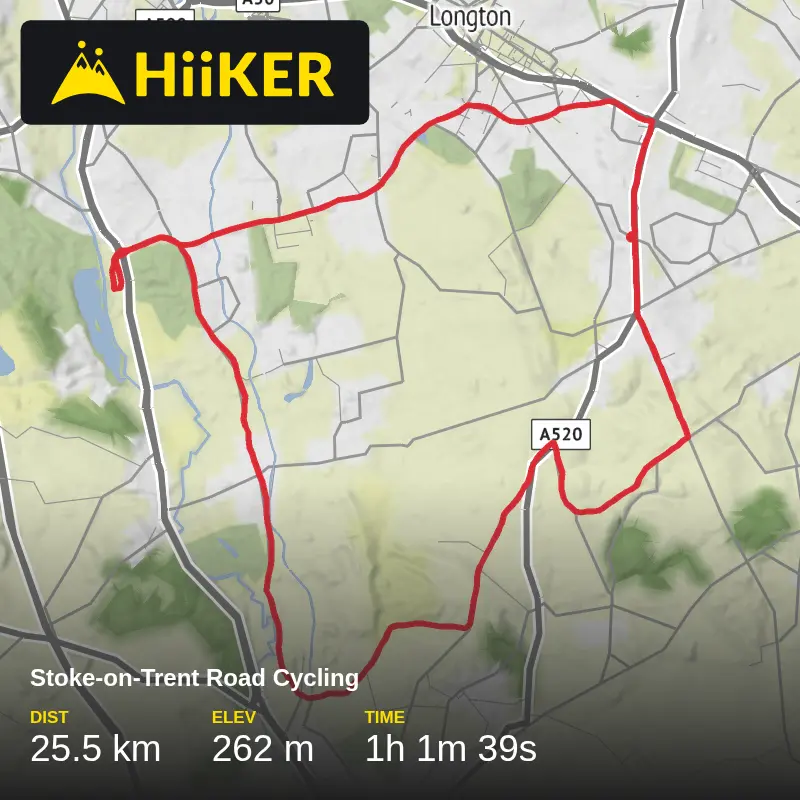 A map preview of the recording Stoke-on-Trent Road Cycling.