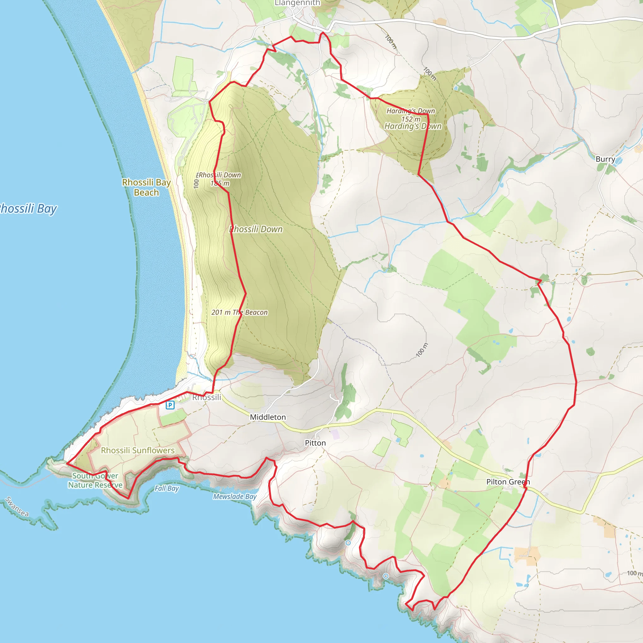 Gower Coast NNR, Rhossili Down and Hardings Down (21) mobile static map