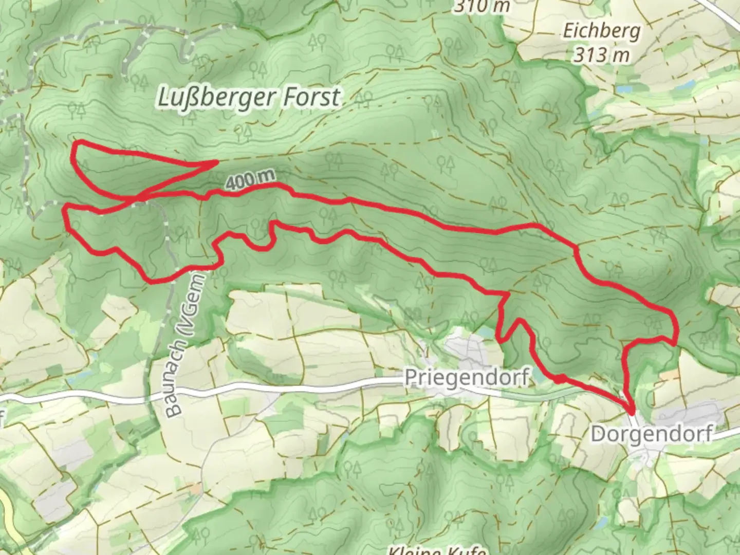 An image depicting the trail Querkeltour and Priegendorf Veitenstein Lang and its surrounding area.