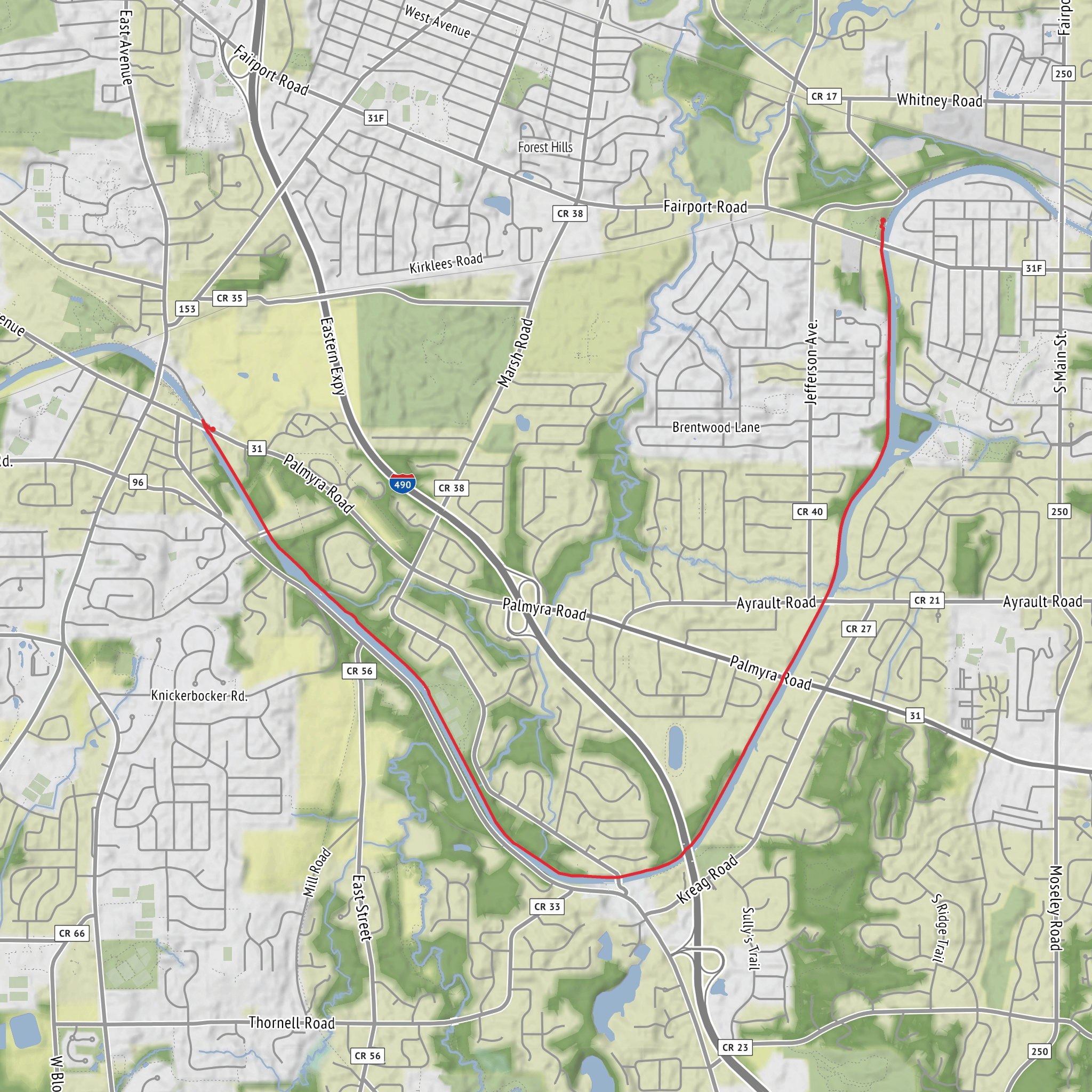 Erie Canalway Trail from Pittsford to Perinton Park mobile static map