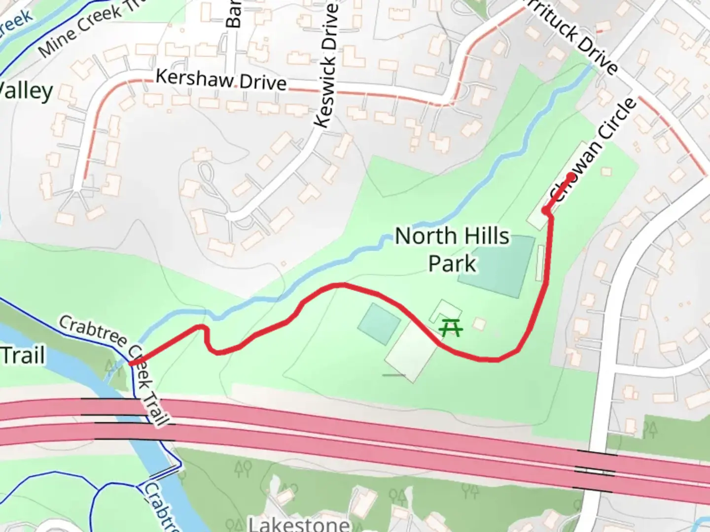 An image depicting the trail Crabtree Creek Connector and its surrounding area.