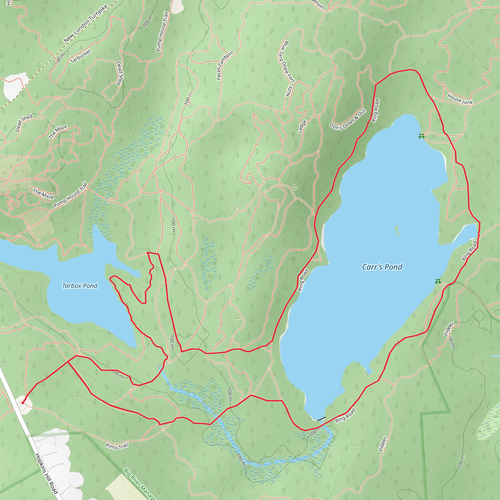 Carr's Pond and Tarbox Pond Loop mobile static map