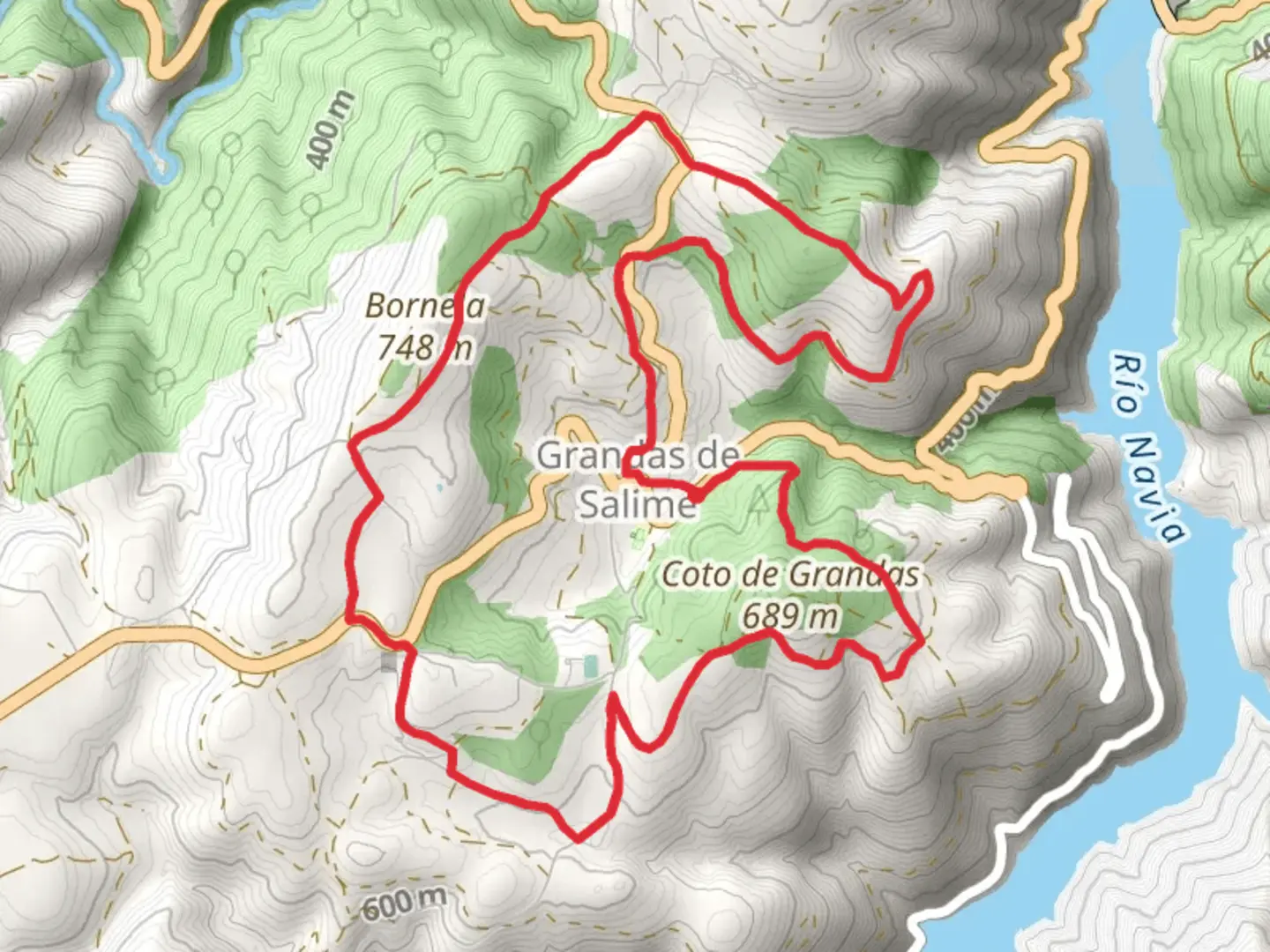 An image depicting the trail Route of the surroundings of Grandas and its surrounding area.
