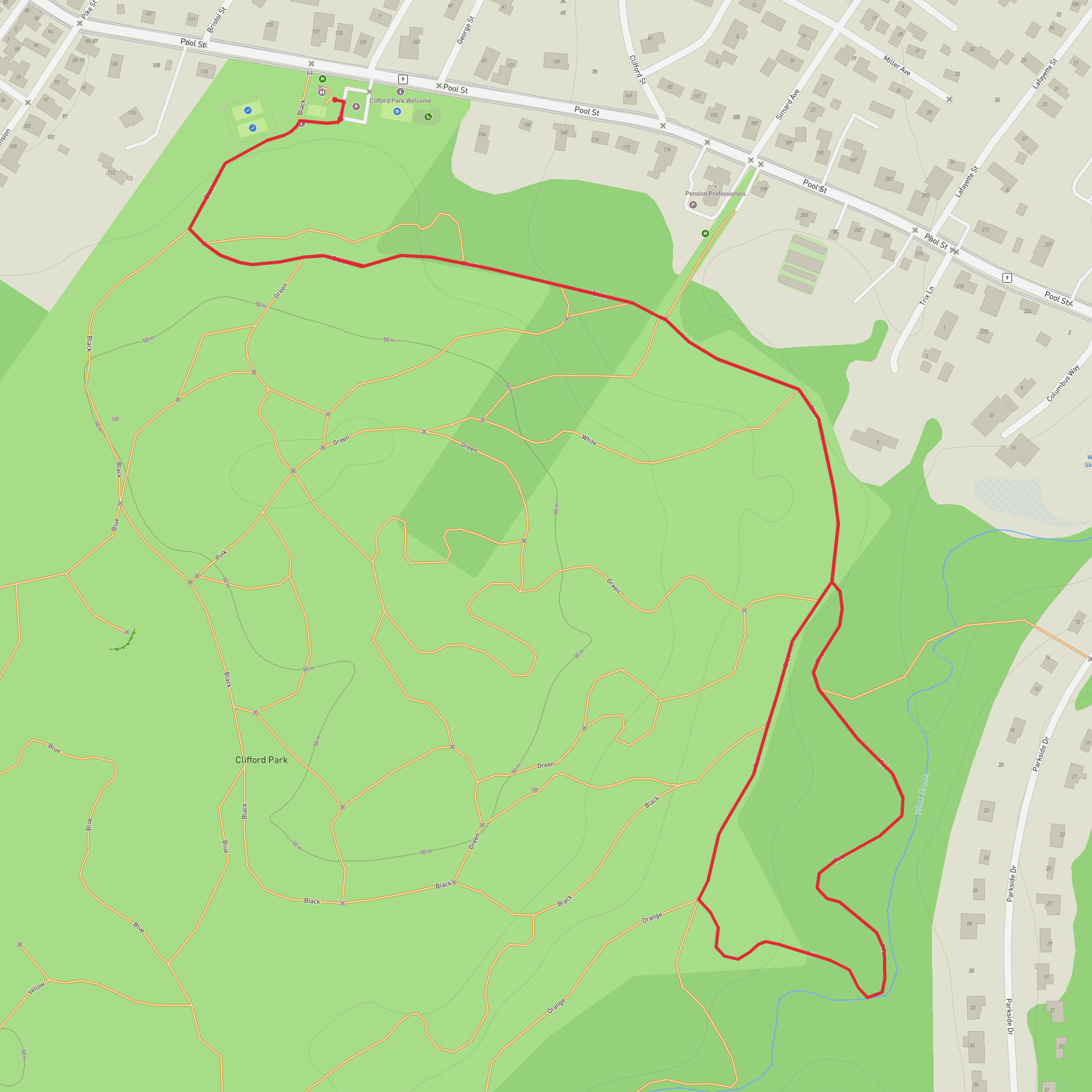 Clifford Park Falls via Black and Red Trail mobile static map