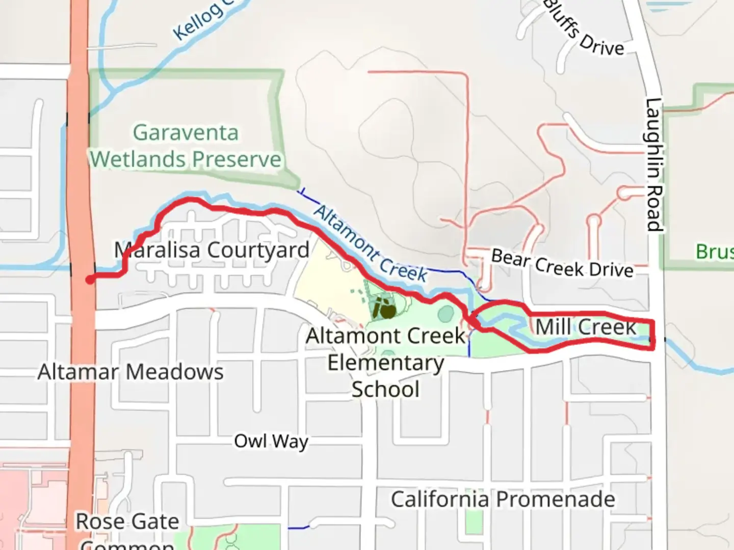 An image depicting the trail Altamont Creek Park Loop and its surrounding area.