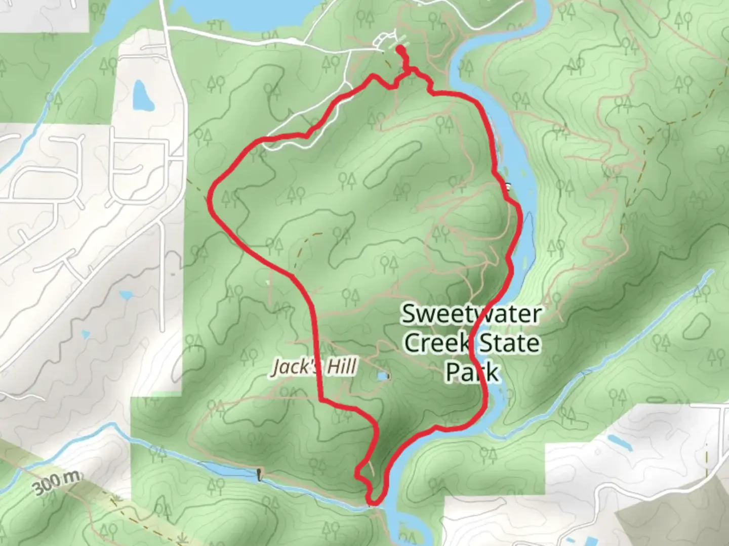 An image depicting the trail White, Jacs Hill and Red Loop Trail and its surrounding area.