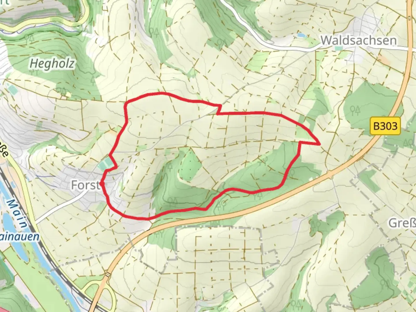 An image depicting the trail Windkraftweg Forst and its surrounding area.