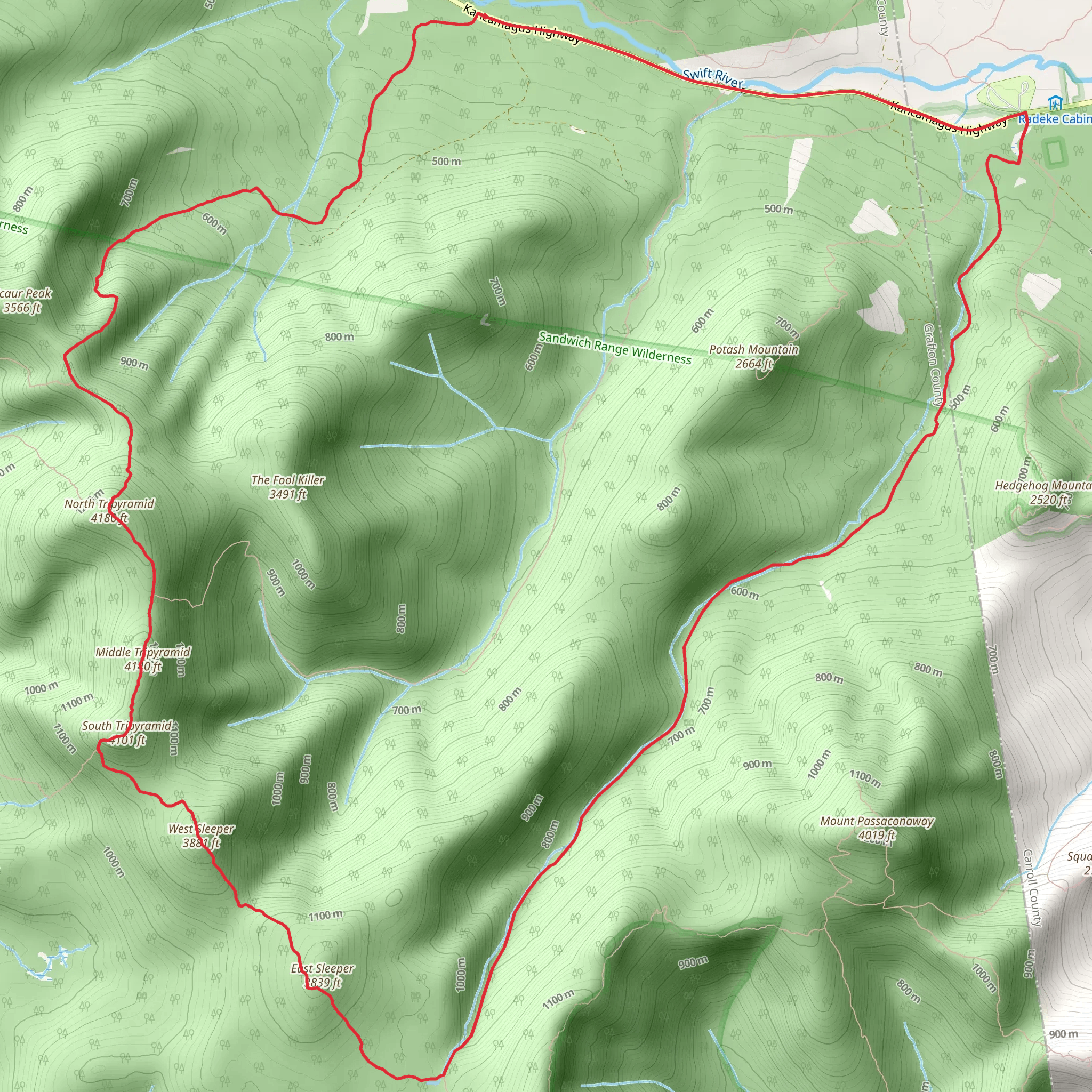 North to East Tripyramid Loop mobile static map