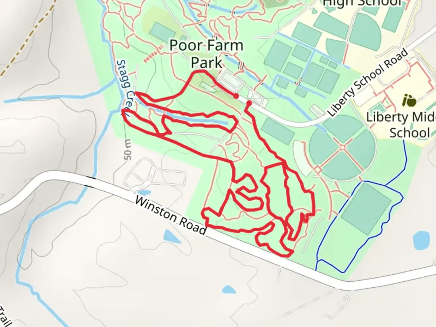 An image depicting the trail Muscle and Fence Loop and its surrounding area.