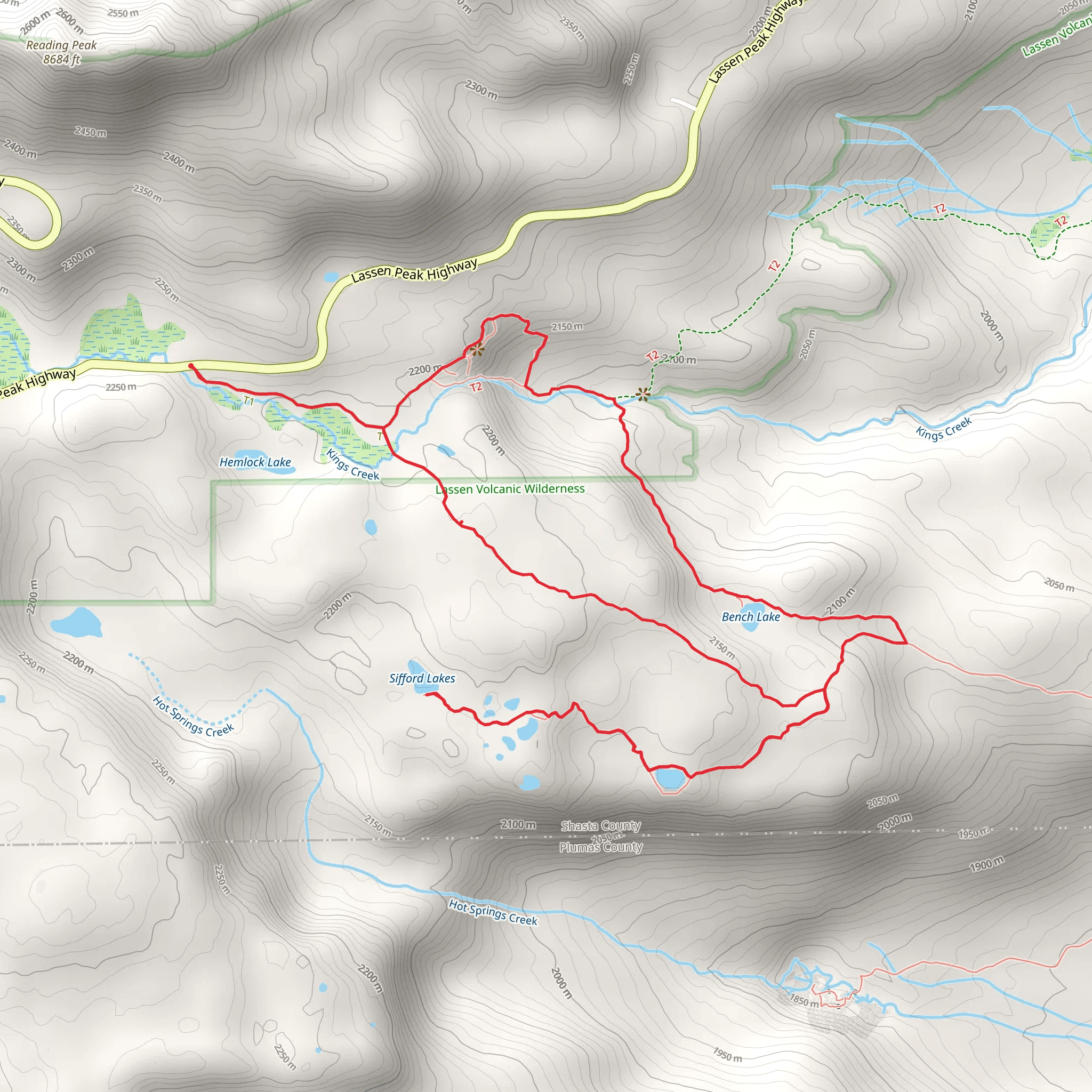 Bench Lake and Sifford Lakes Loop via Kings Creek Trail mobile static map