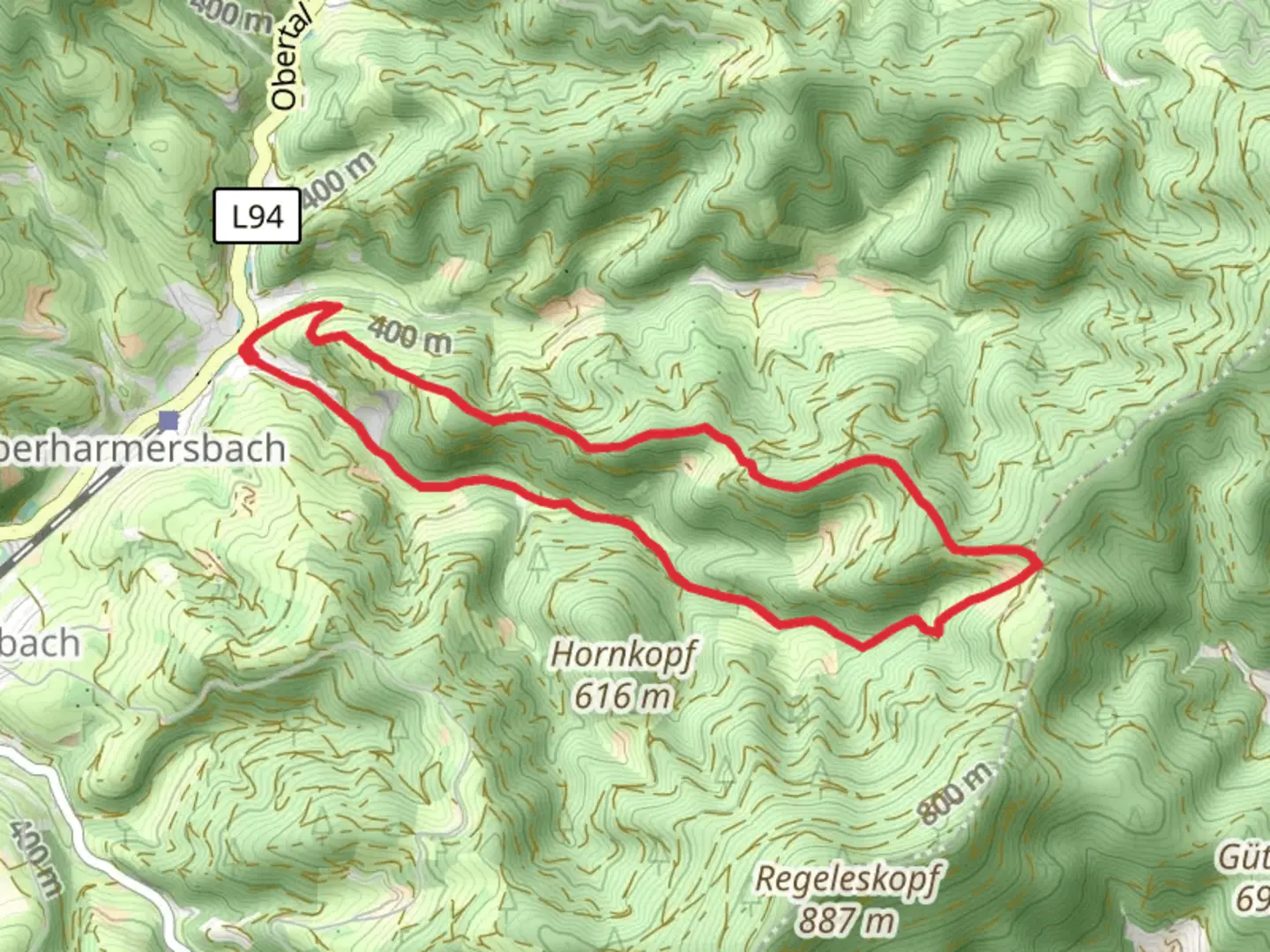 An image depicting the trail Hark Riersbach an der Schniede and Riersbach and its surrounding area.