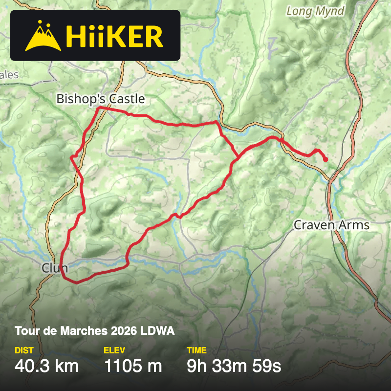A map preview of the recording Tour de Marches 2026 LDWA.