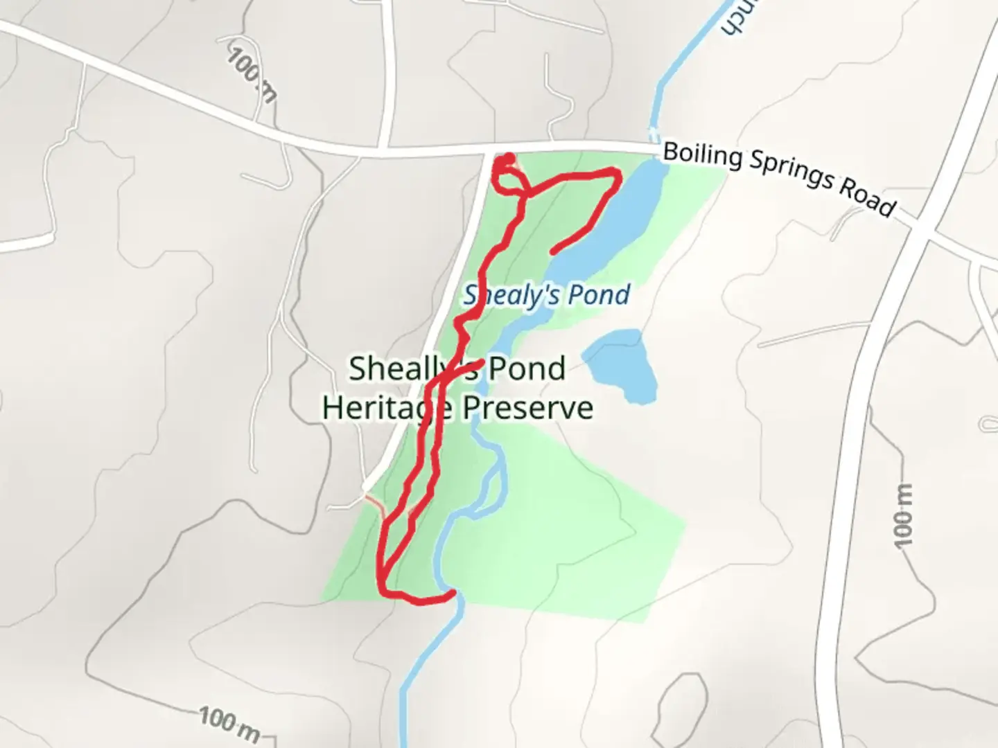 An image depicting the trail Sheally's Pond Heritage Preserve and its surrounding area.