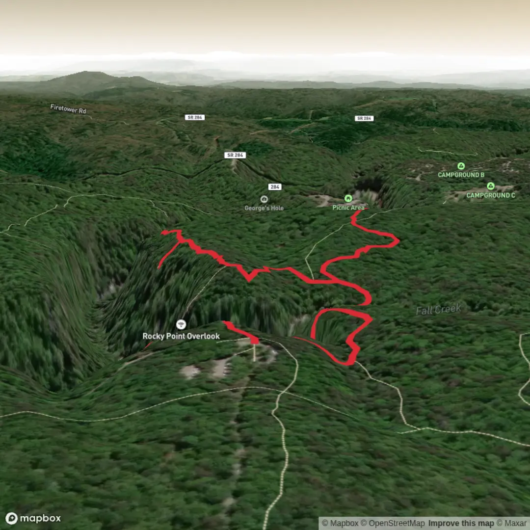 An image depicting the trail Gorge Overlook and Woodland Loop and its surrounding area.