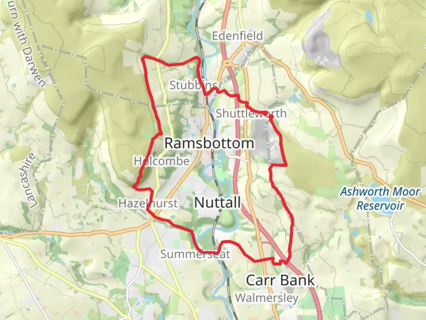 An image depicting the trail Ramsbottom Loop and its surrounding area.