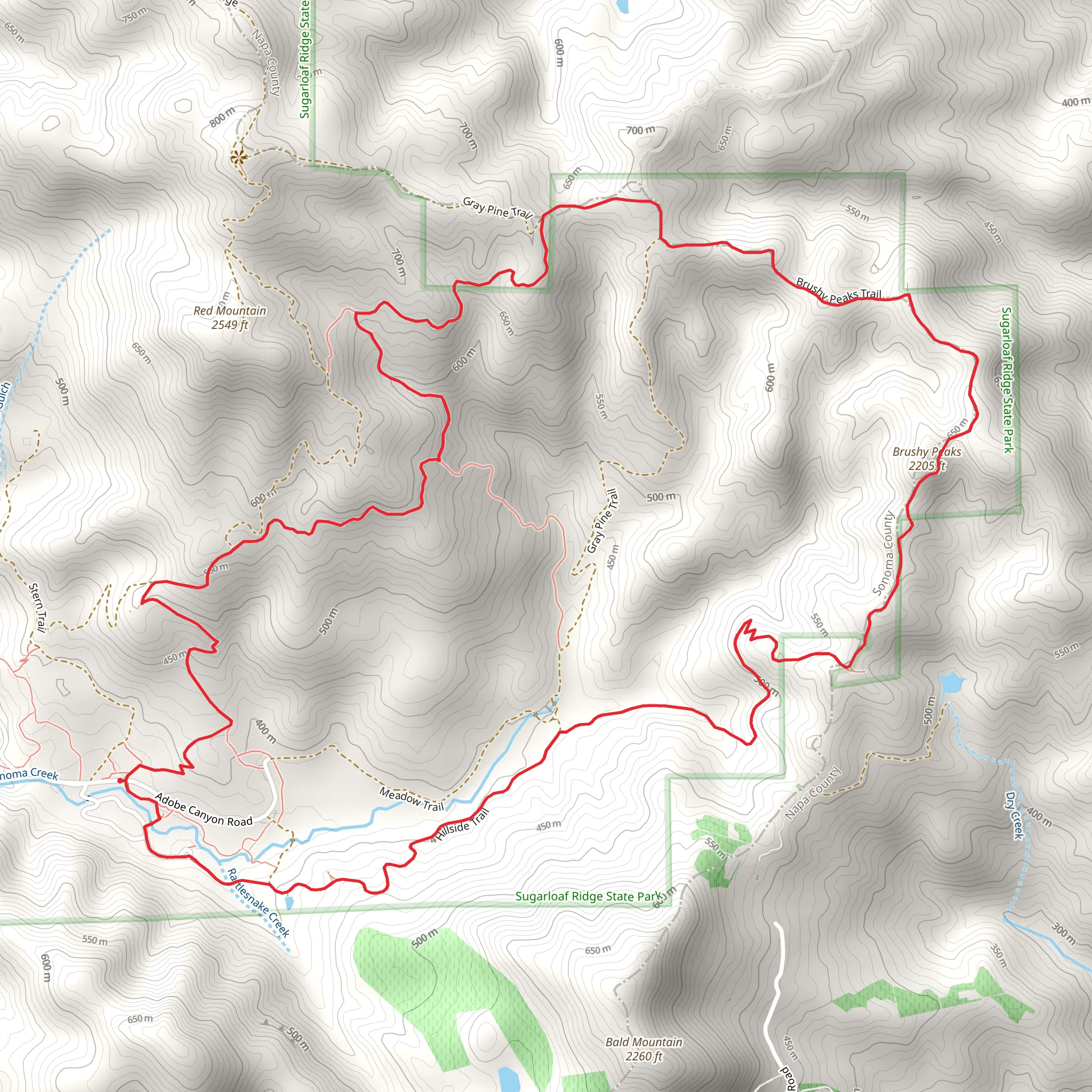 Vista Trail, Brushy Peaks Trail and Creekside Nature Trail Loop mobile static map