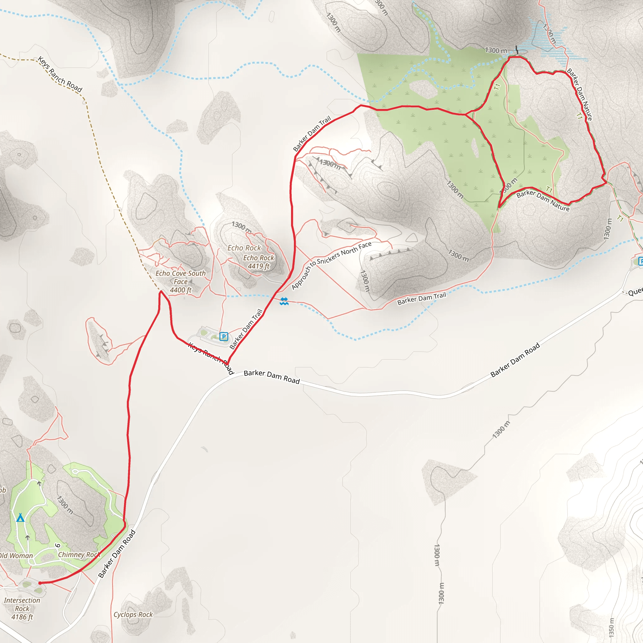 Chimney Rock and Barker Dam Trail mobile static map