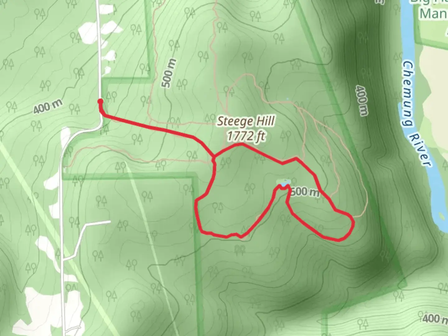An image depicting the trail Loop around Steege Hill and its surrounding area.